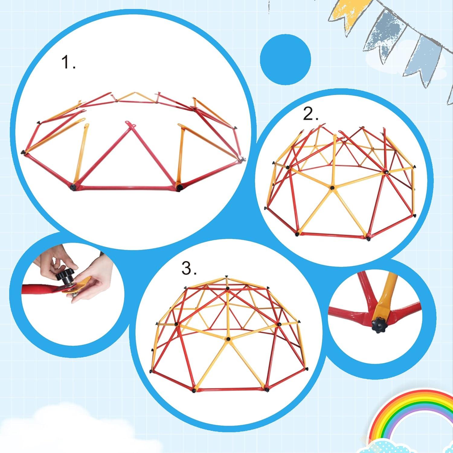 XGeek Kid’s Universal Exercise Dome Climber Outdoor Monkey Climbing Bars Play Center For Fun(Red And Yellow)