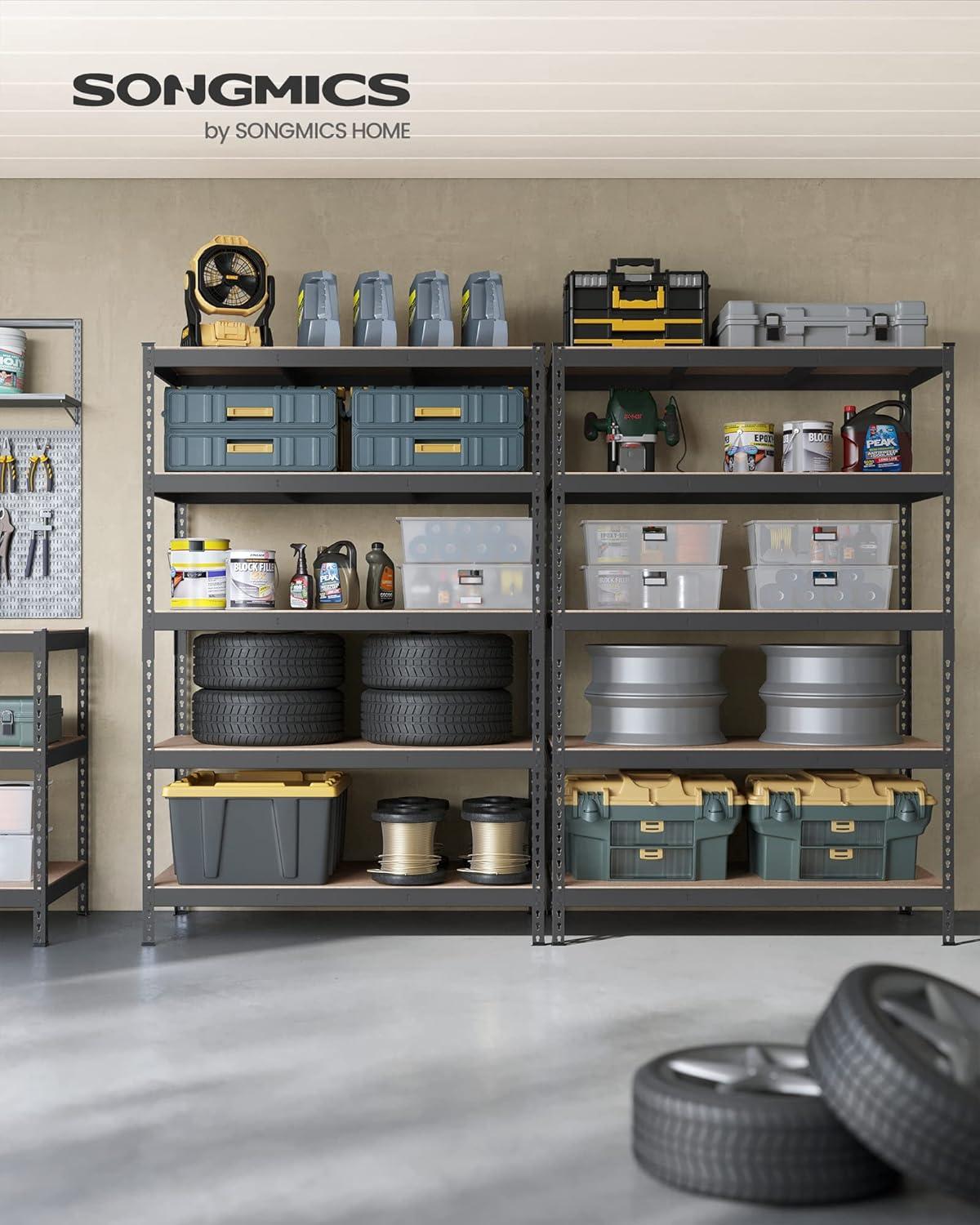 5-Tier Storage Shelves Metal Garage Storage Boltless Assembly Adjustable Shelving Unit 11.8 x 29.5 x 59.1 Inches Load 1929 lb for Shed Warehouse Basement Kitchen Gray