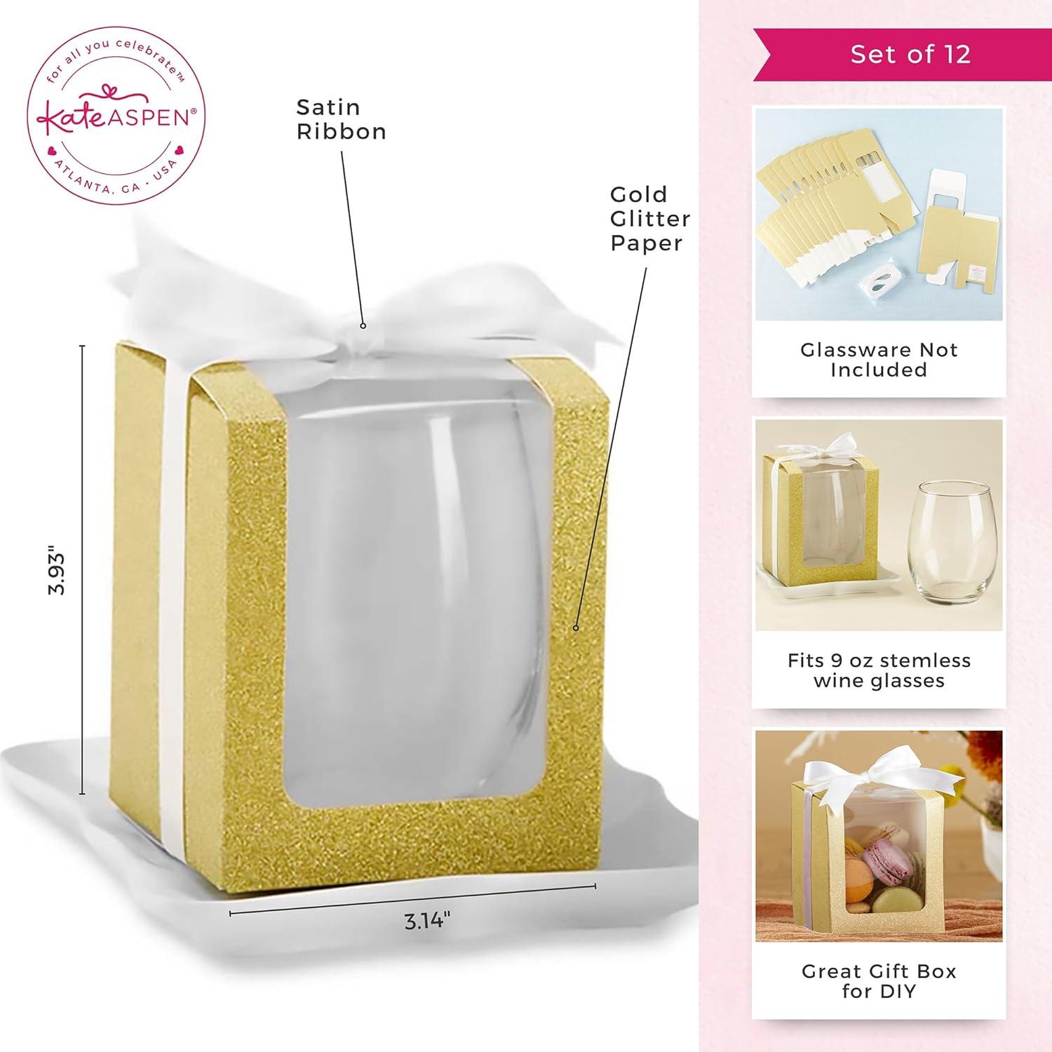 Kate Aspen Gold 9 oz. Glassware Gift Box with Ribbon (Set of 12) | 30009GD-Box