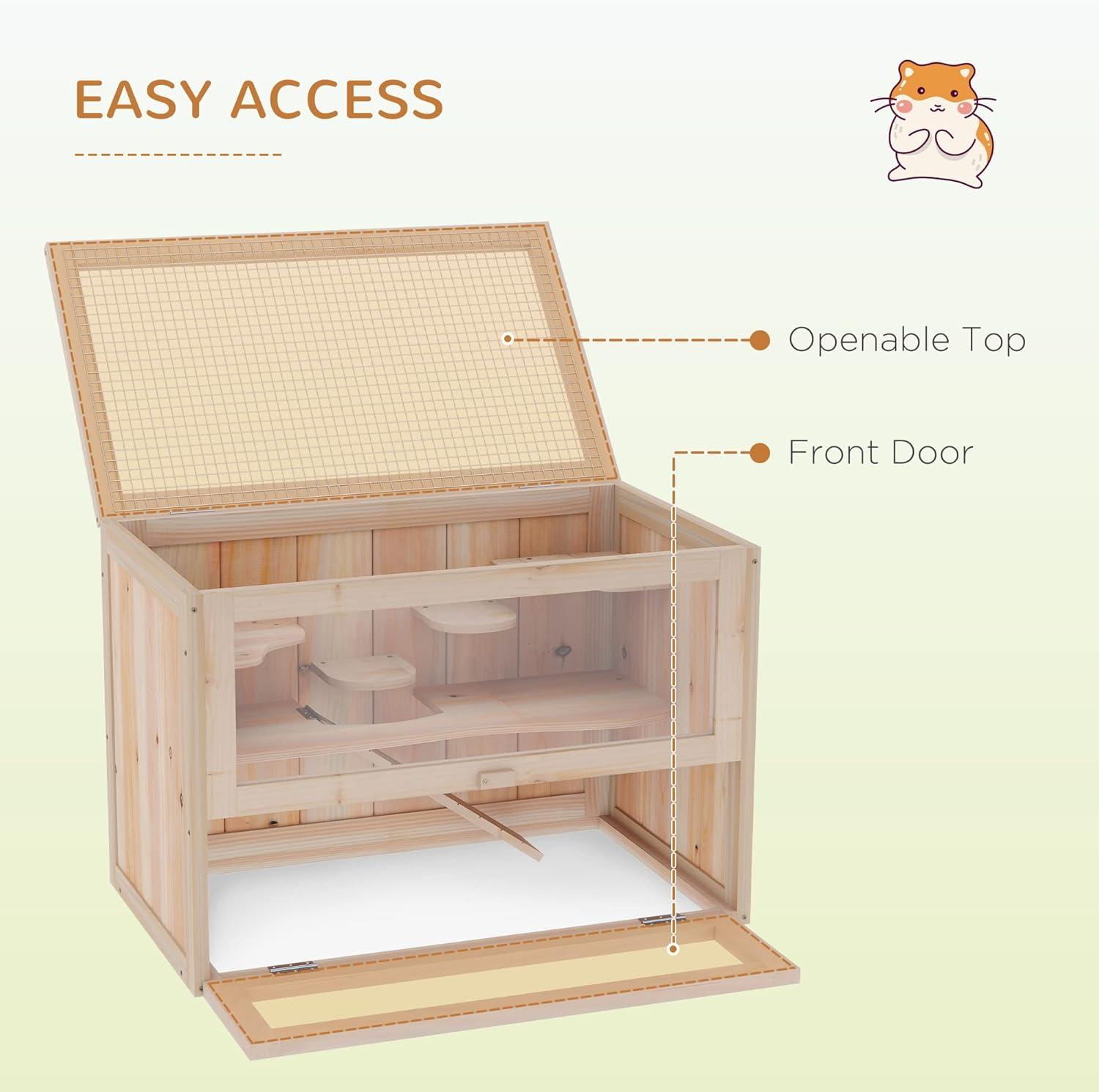 PawHut 2-Level Hamster Cage Mice and Rat House, Small Animal Habitat for Guinea Pigs, Chinchillas with Openable Top, Front Door