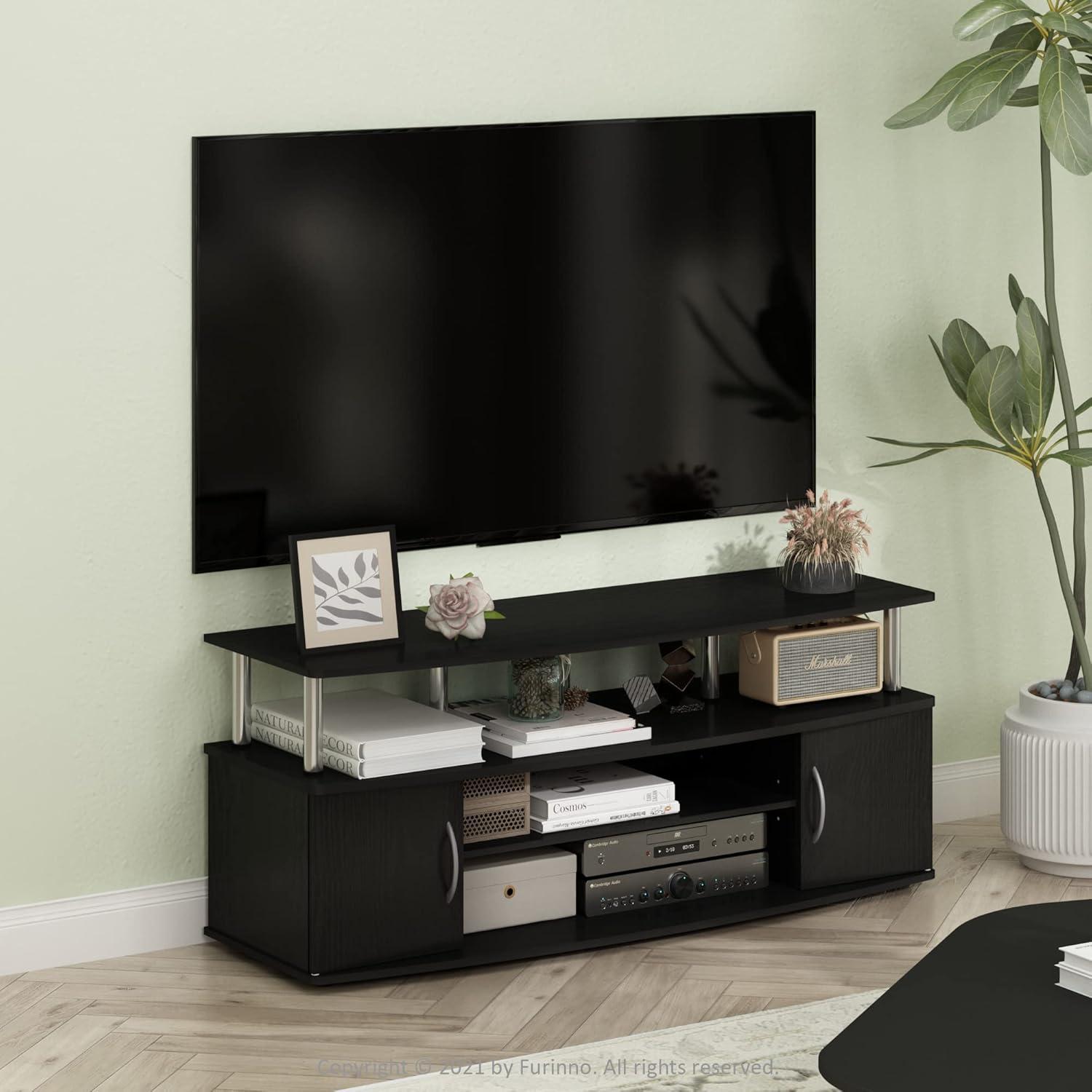 Furinno JAYA Large Entertainment Center Hold up to 55-in TV, Americano, Stainless Steel Tubes