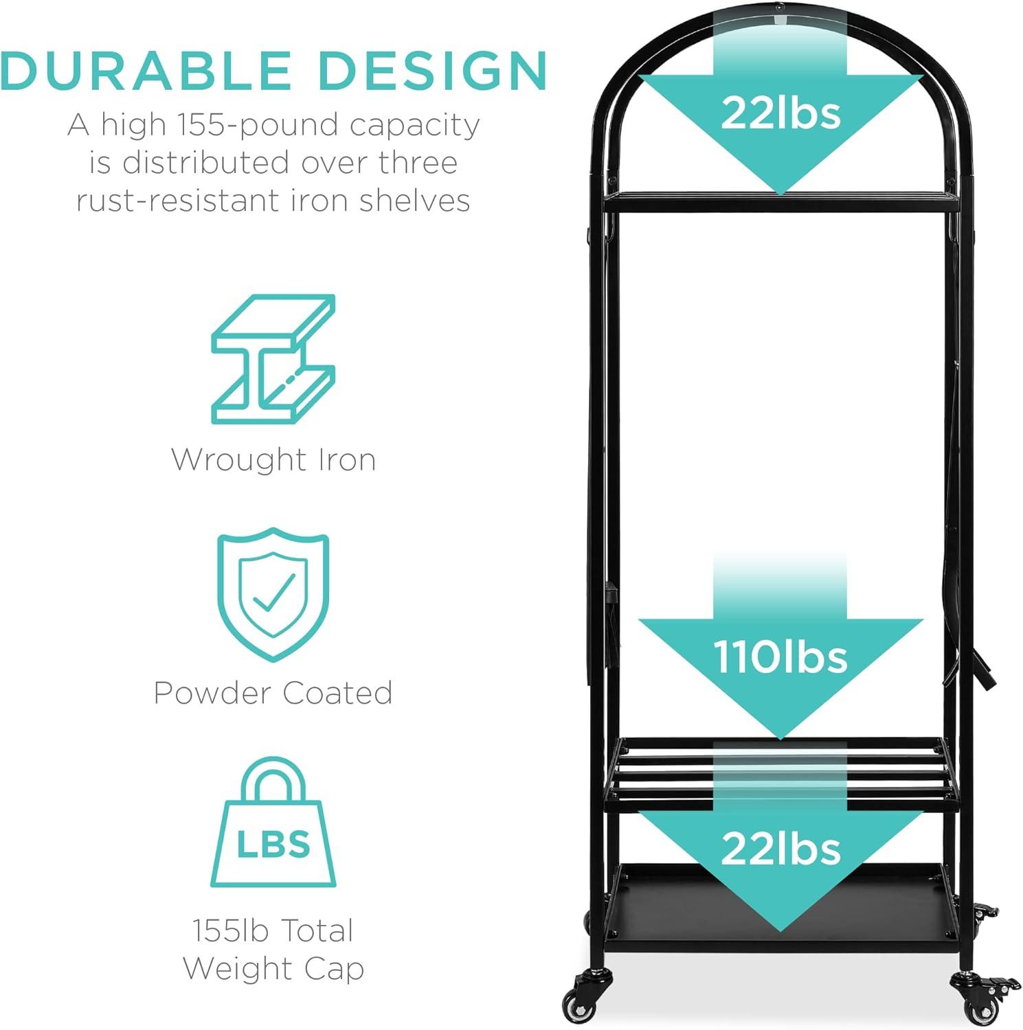 Best Choice Products 4ft 3-Tier Firewood Log Rack, Vertical Wrought Iron Holder for Home w/ 4-Piece Tool Set, Wheels
