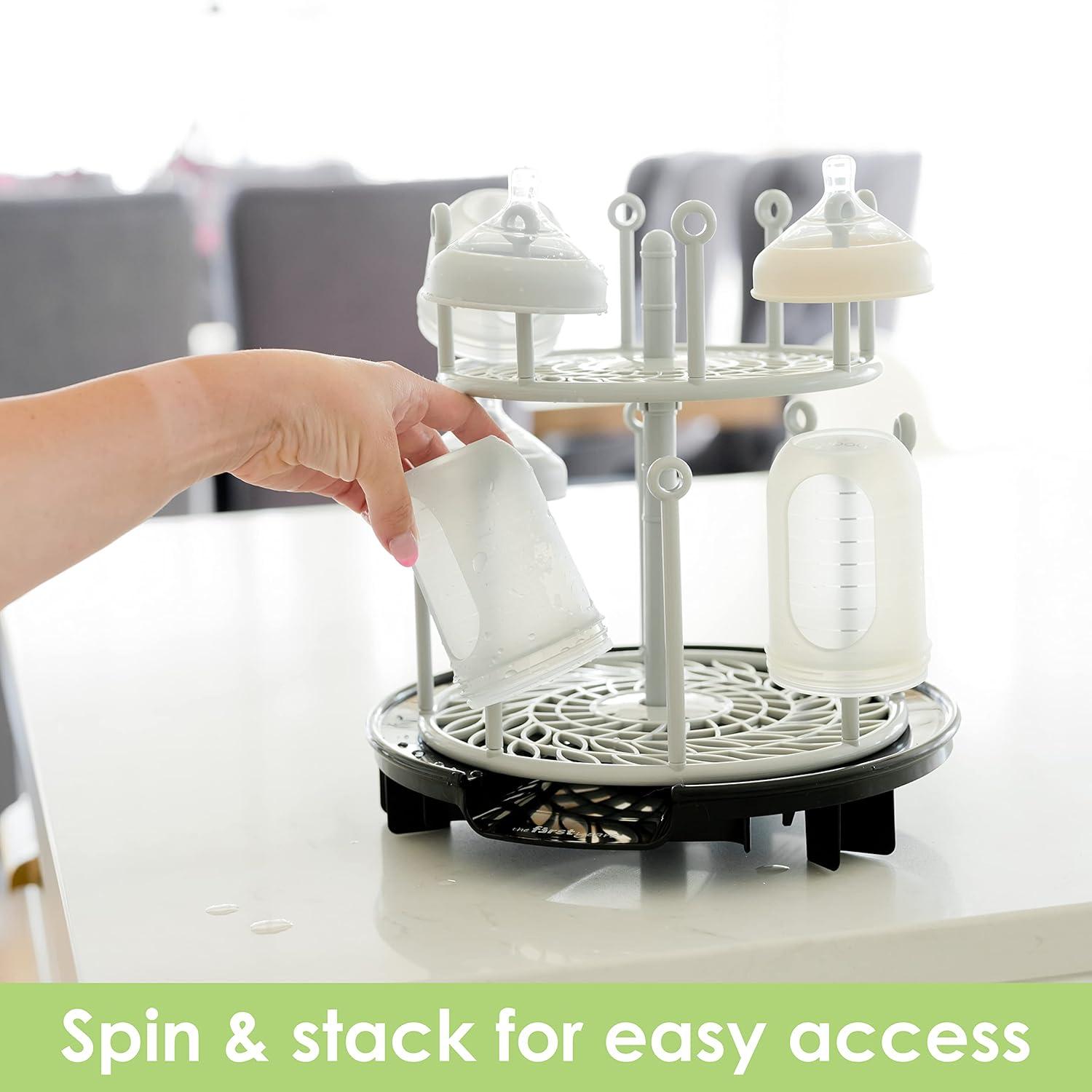 The First Years Plastic Spin Stack Bottle Drying Rack Black