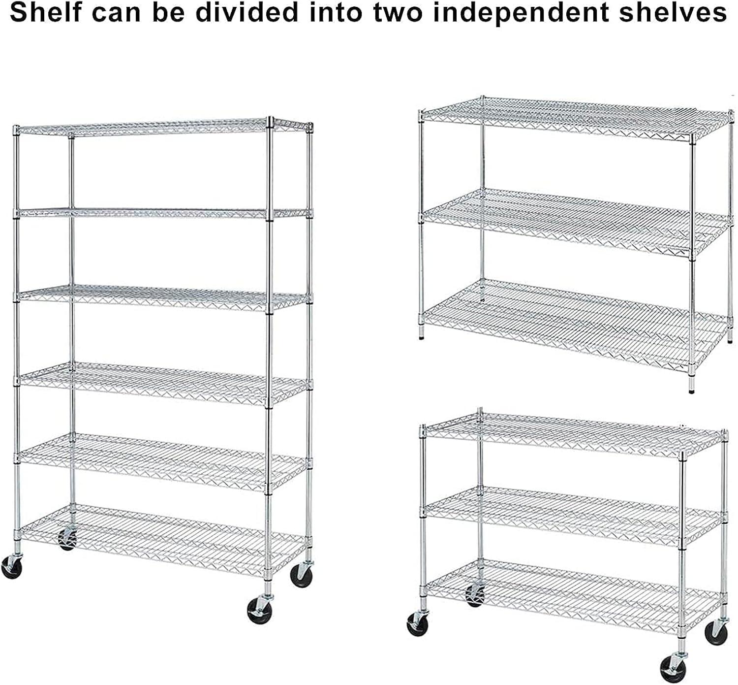 Chrome Heavy Duty Adjustable 6-Tier Metal Storage Rack with Wheels