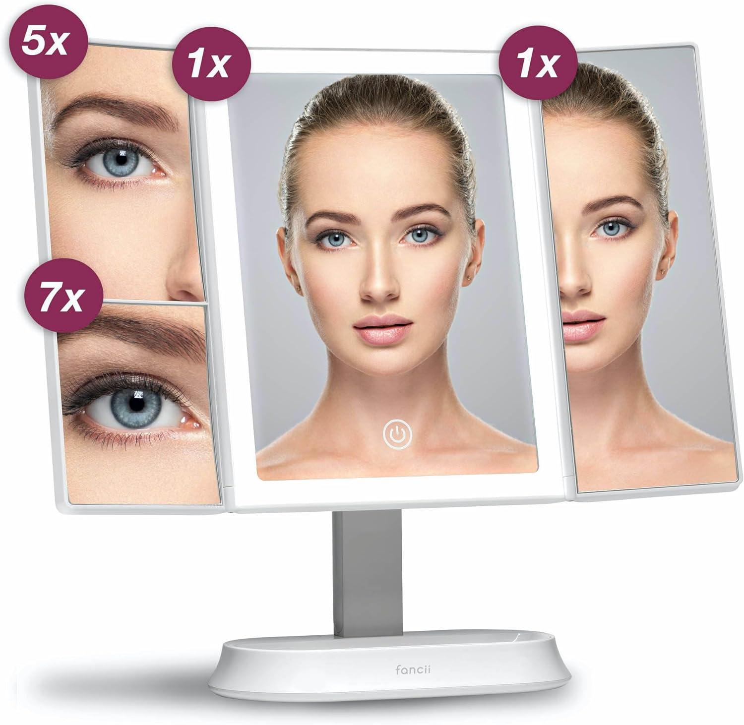 White LED Lighted Trifold Makeup Mirror with Magnification