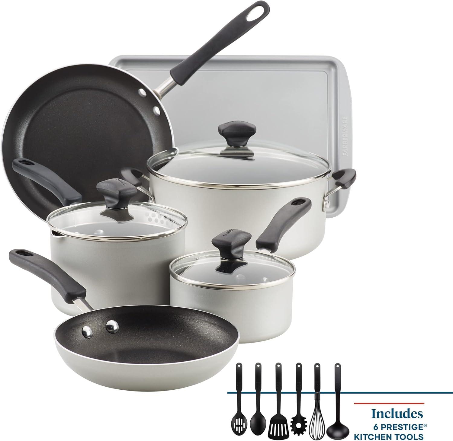 Silver Nonstick Aluminum 15-Piece Cookware Set with Baking Pan