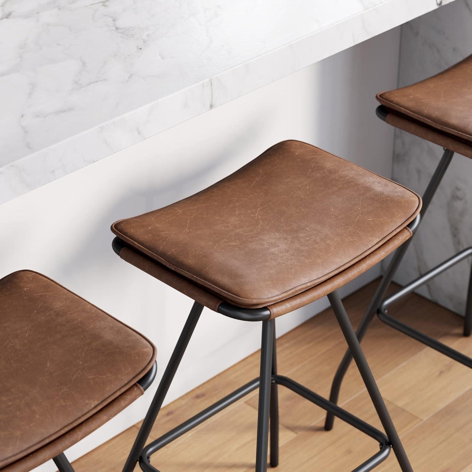 Dominique Upholstered Counter Height Barstool Distressed Dark Brown/Matte Black - Nathan James