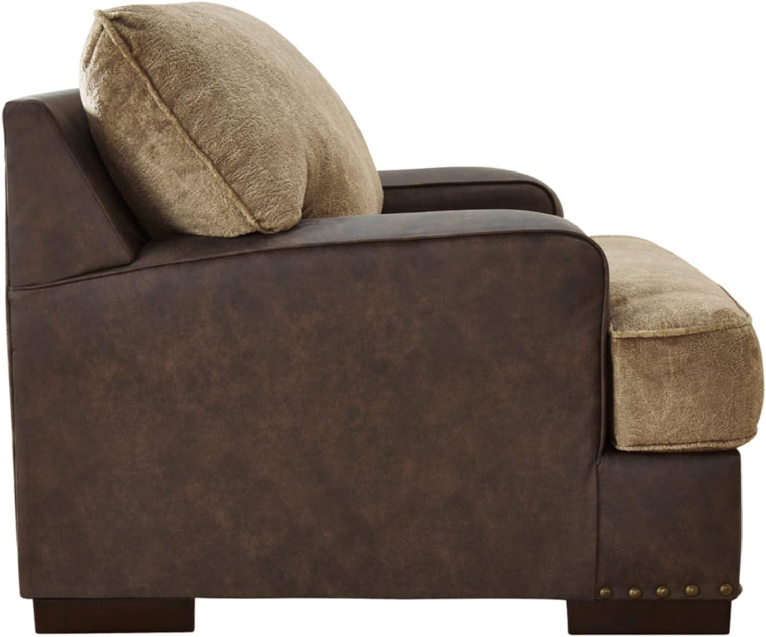 Contemporary Brown Faux Leather Oversized Chair and a Half