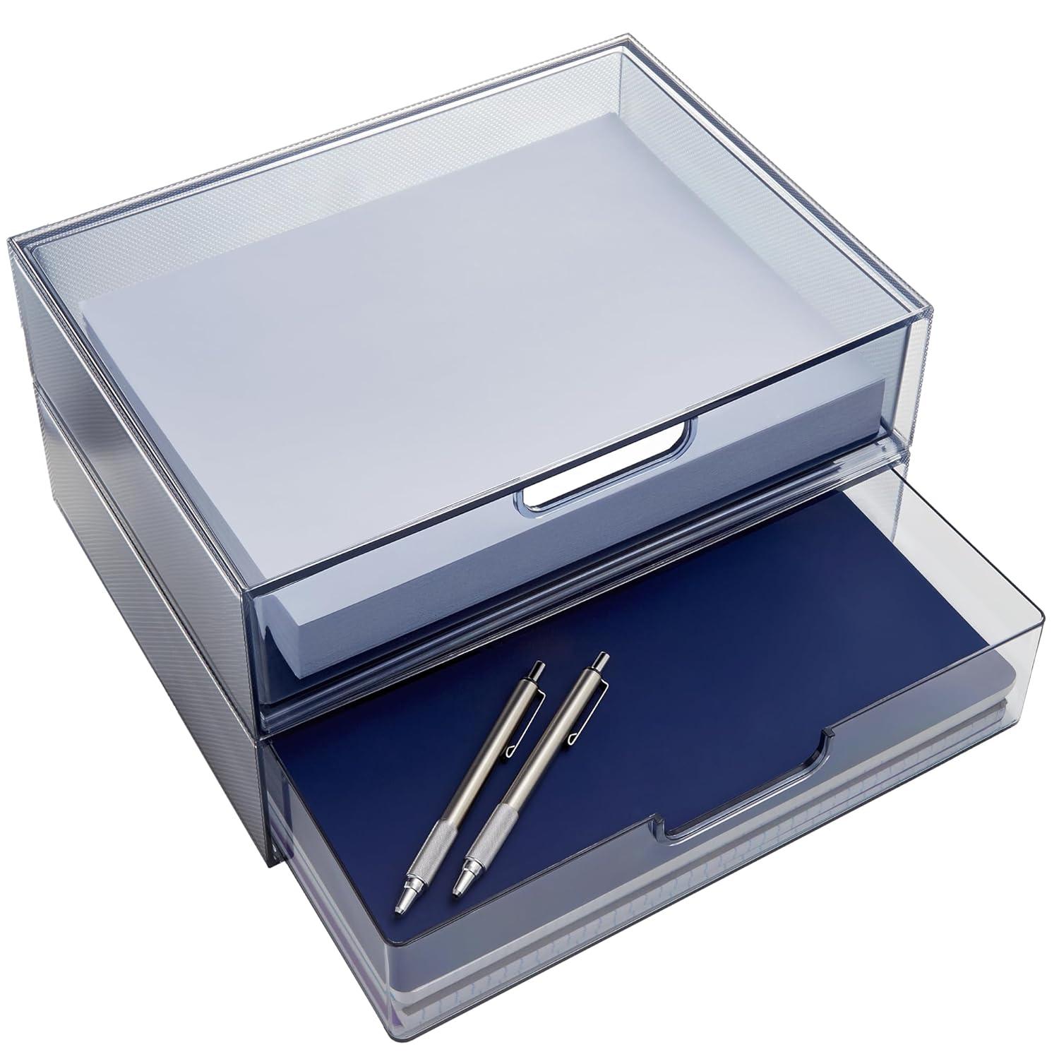 STORi STAX Plastic Stackable Organizer Drawers (Set of 2) Classic Grey | 12.5" Wide | Set Includes Two Open Drawer | Organize Office Desk Accessories & Sort Paper | Made in USA