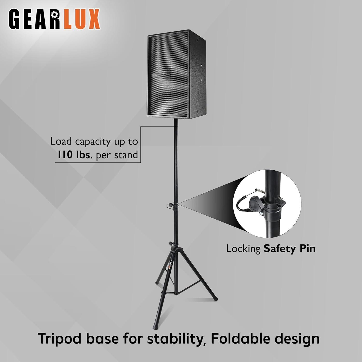 Gearlux Tripod Speaker Stands with Carrying Case and Speaker Cables