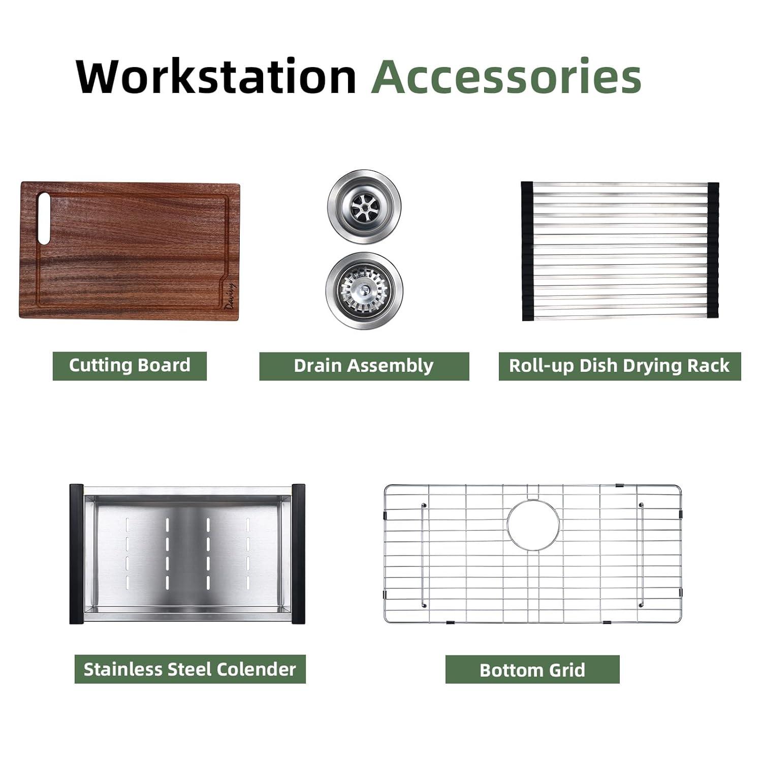 Davivy 33 Inch Black Granite Composite Kitchen Sink Workstation, 33 X 22 Quartz Composite Dual Mount Sink, Matte Black Composite Single Bowl Sink
