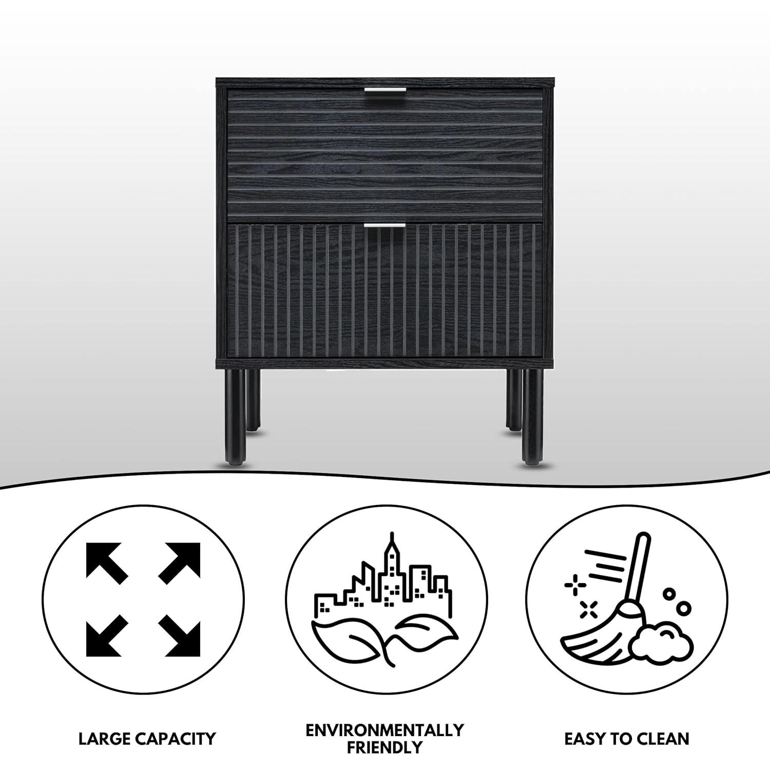 Sango Sango Merk 2-Drawer Solid Wood Nightstand, Drawers With Horizontal & Vertical Grooves