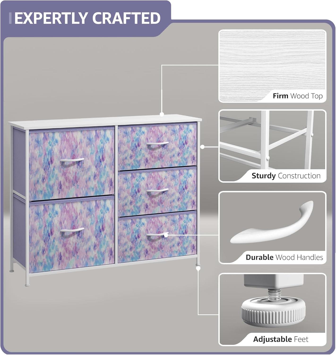 Sorbus 5-Drawer Tie-Dye Fabric Nursery Dresser with Steel Frame