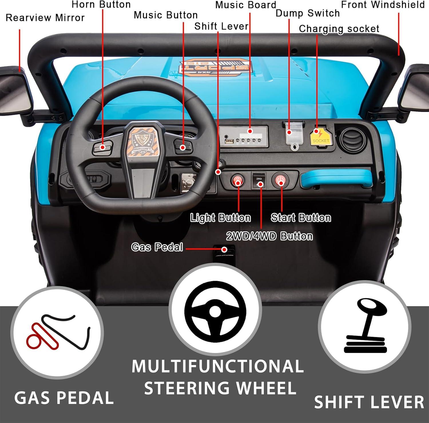 Himimi Delia Himimi 24 Voltage  Ride On Dump Truck, 2 Seater Kids UTV with Electric Dump Bed, Remote Control