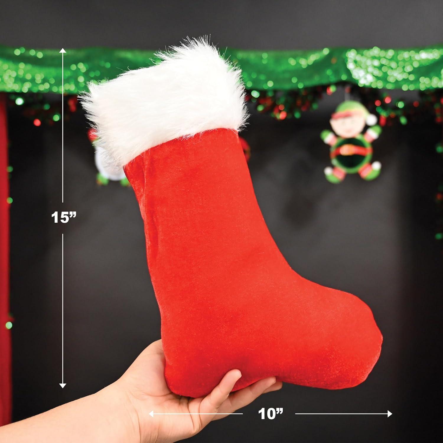 Red Plush Christmas Stocking with White Faux Fur Trim