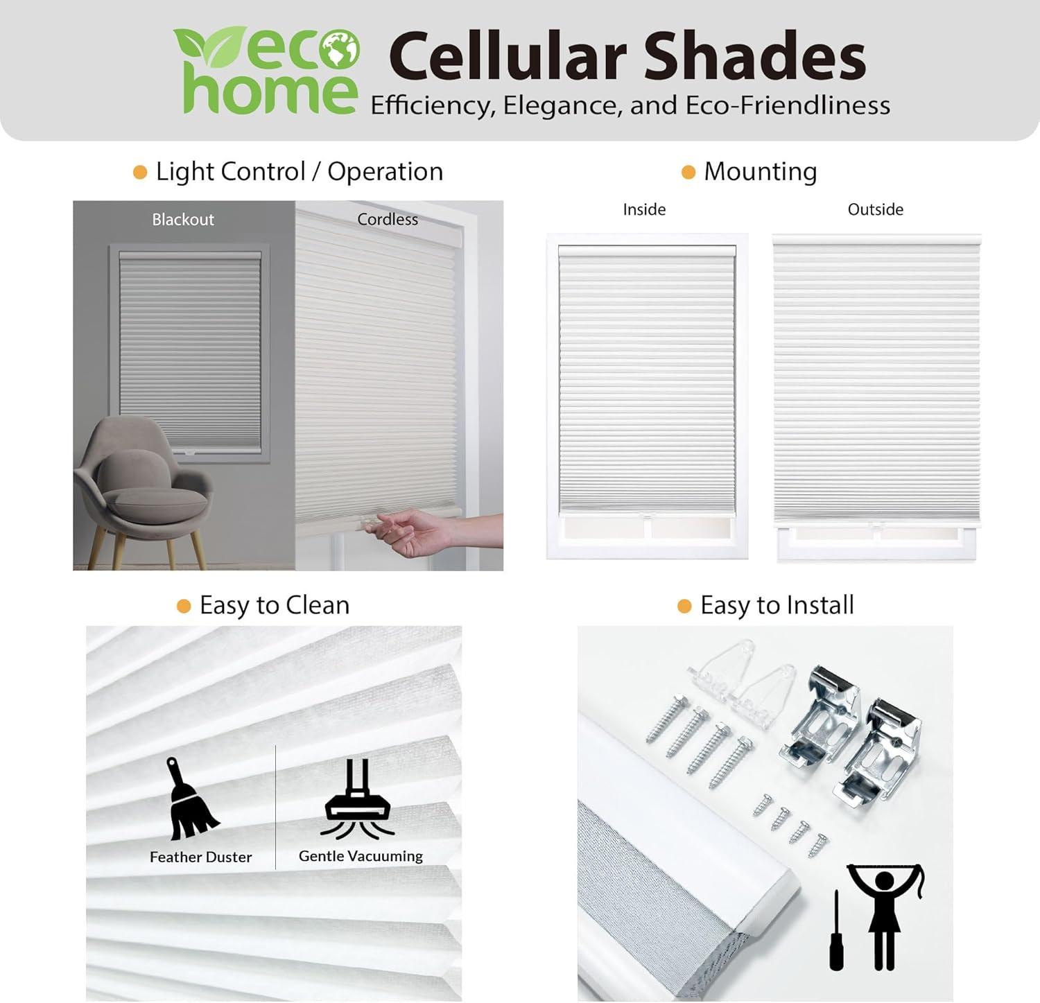 White Cordless Blackout Polyester Cellular Shades - 22.5 in. W x 72 in. L