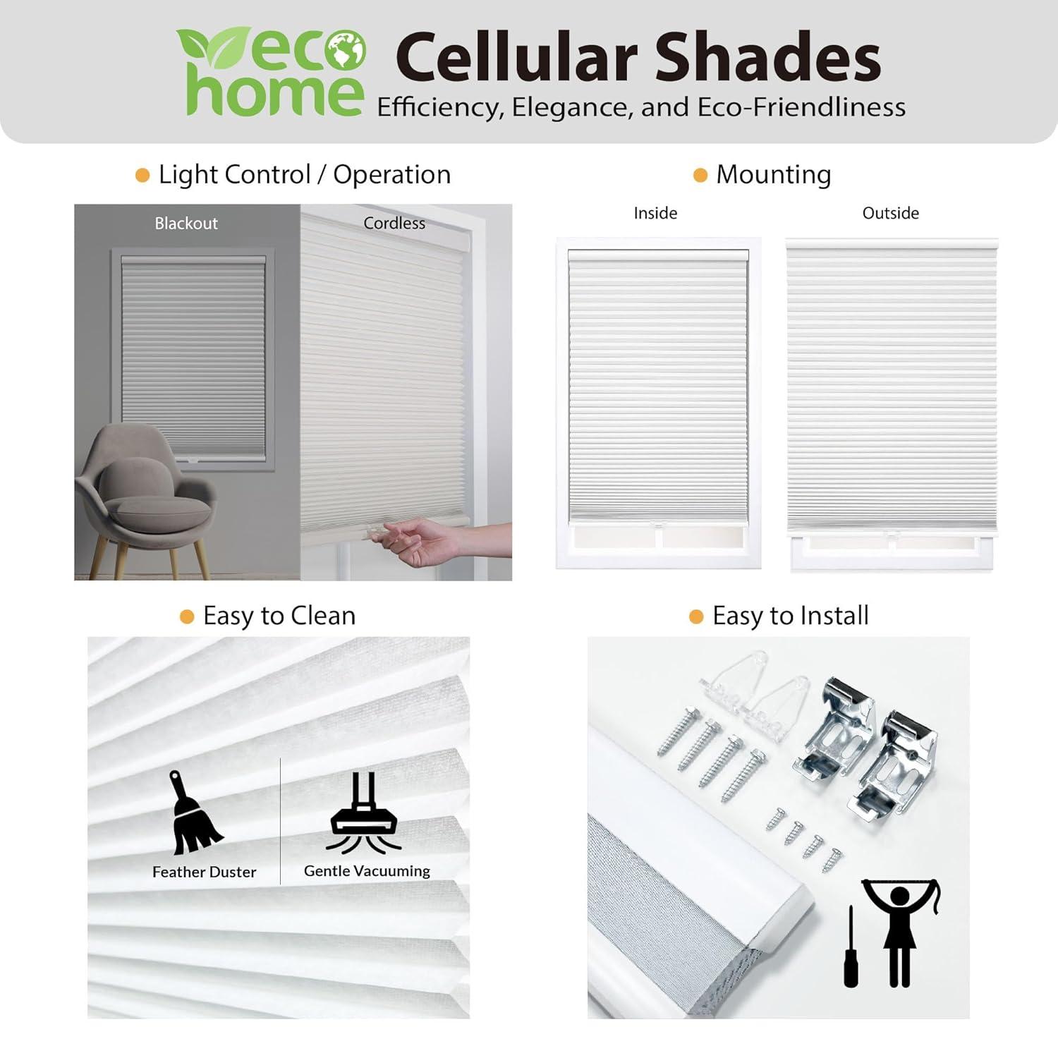 White Cordless Blackout Polyester Cellular Shades - 22.5 in. W x 72 in. L