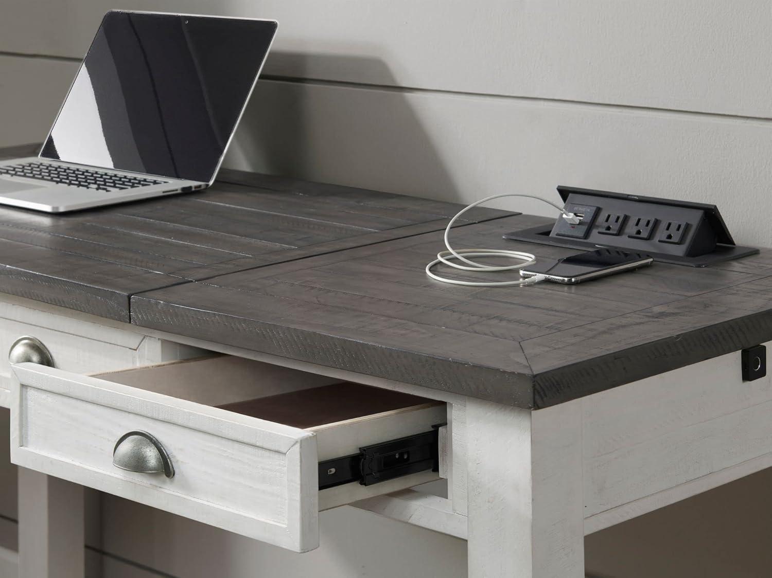Martin Svensson Home Monterey 57" Lift-Top Desk with Fingerprint Lock, White Stain and Grey
