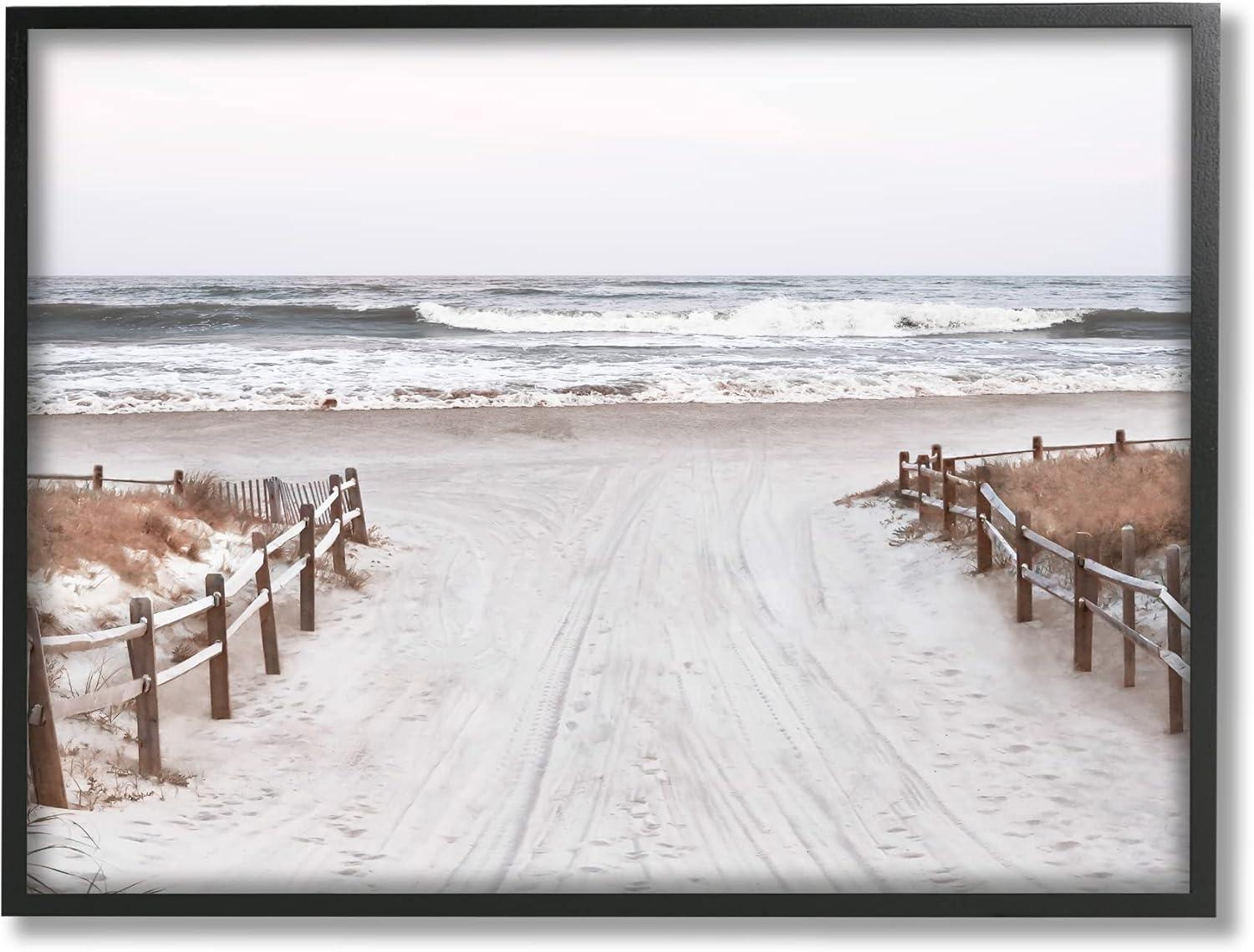 Stupell Industries Beach Waves Foggy Horizon Framed Giclee, 24 x 30