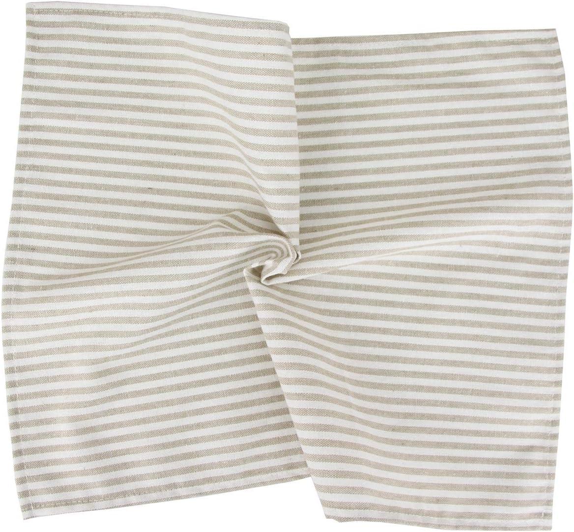 Beige Striped Cotton Linen Blend Dinner Napkins - Set of 12