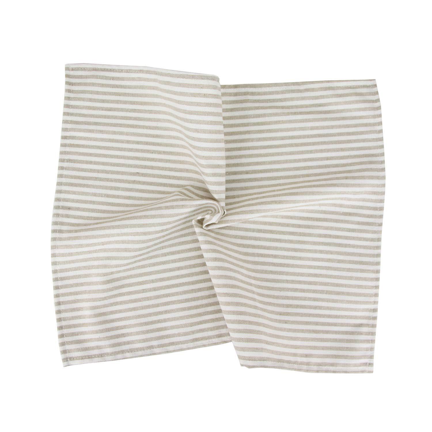 Plain Striped Cotton Linen Blended Dinner Cloth Napkins - Set of 12 (40 x 30 cm) - for Events & Home Use (Beige)