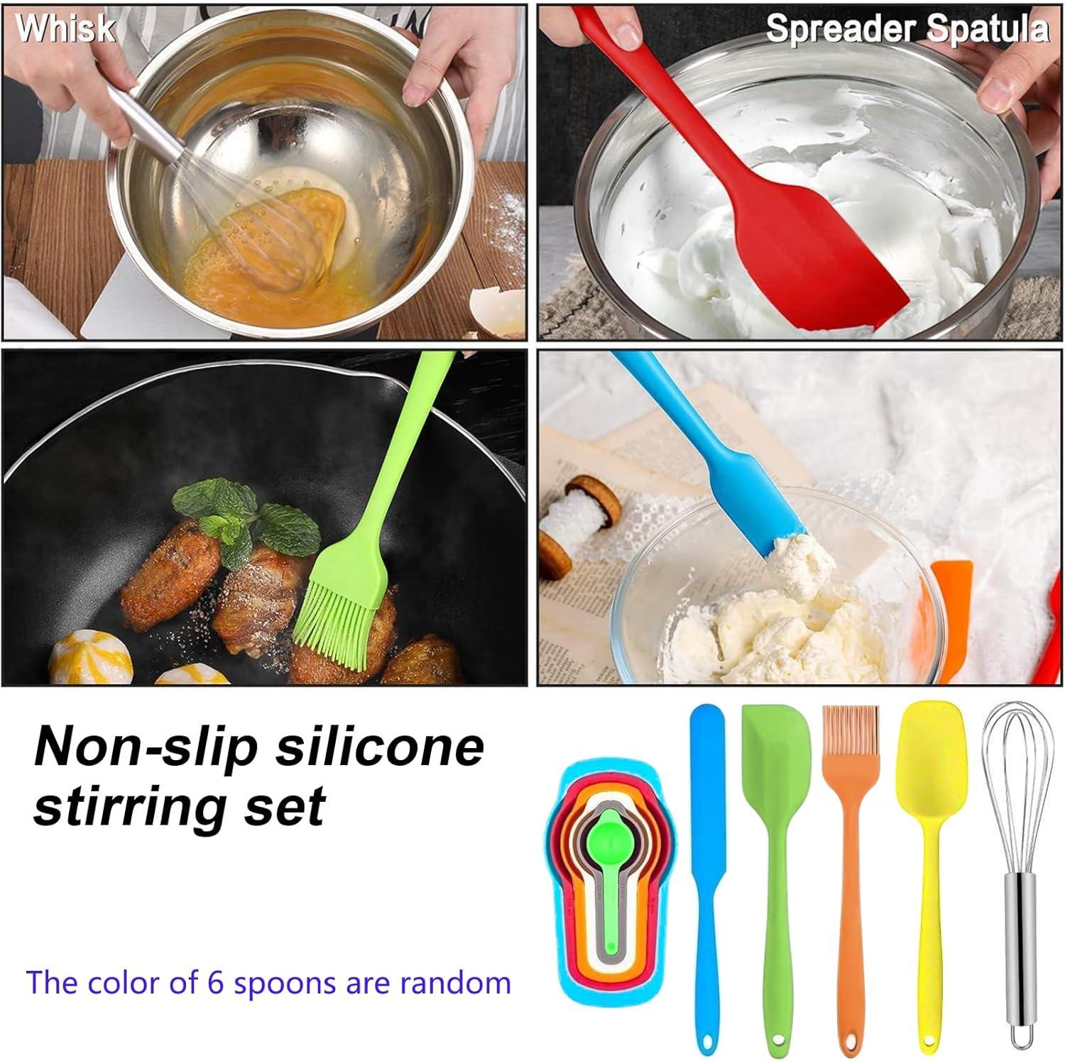 stusgo 6 Pcs Mixing Bowls with Lids,Stainless Steel Mixing Bowls with 3 Grater Attachments,Non-Slip Bottoms,Kitchen Utensils,Mixing Bowl Set for Kitchen Mixing Baking Prepping Cooking Serving,Black