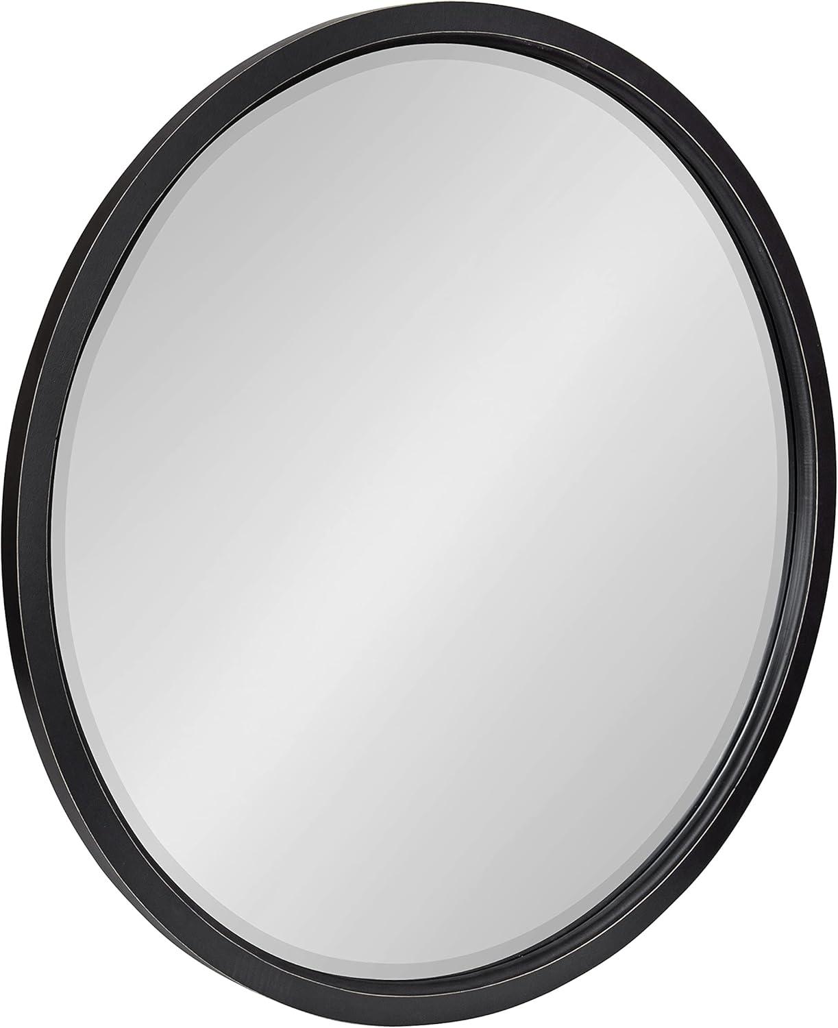 32" x 32" Hogan Round Framed Decorative Wall Mirror Walnut Brown : Modern Wood Frame, No Assembly Required