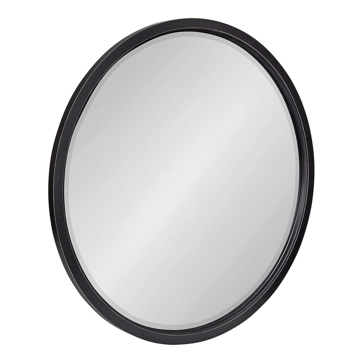 32" x 32" Hogan Round Framed Decorative Wall Mirror Walnut Brown : Modern Wood Frame, No Assembly Required