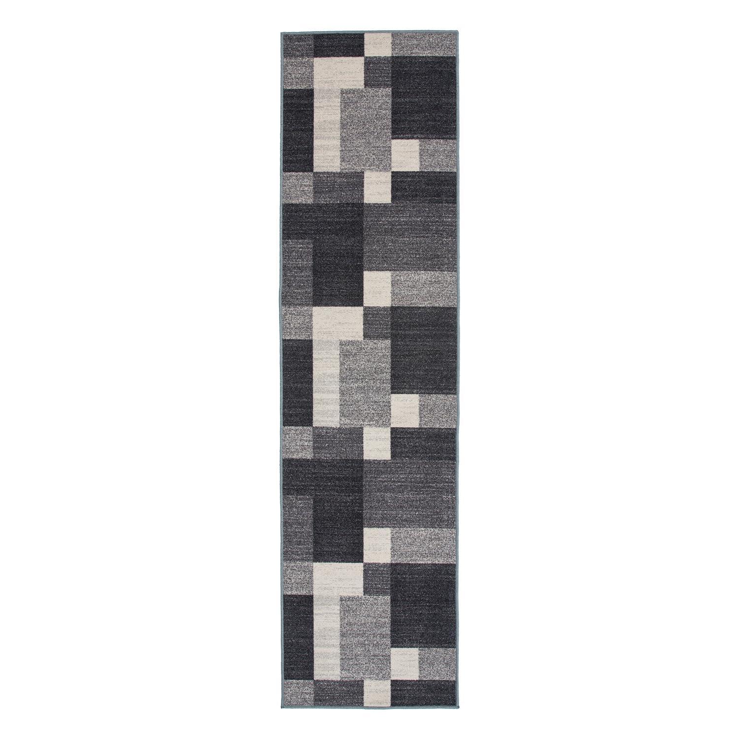 Gray Geometric Non-Slip Washable Runner Rug 2' x 7'