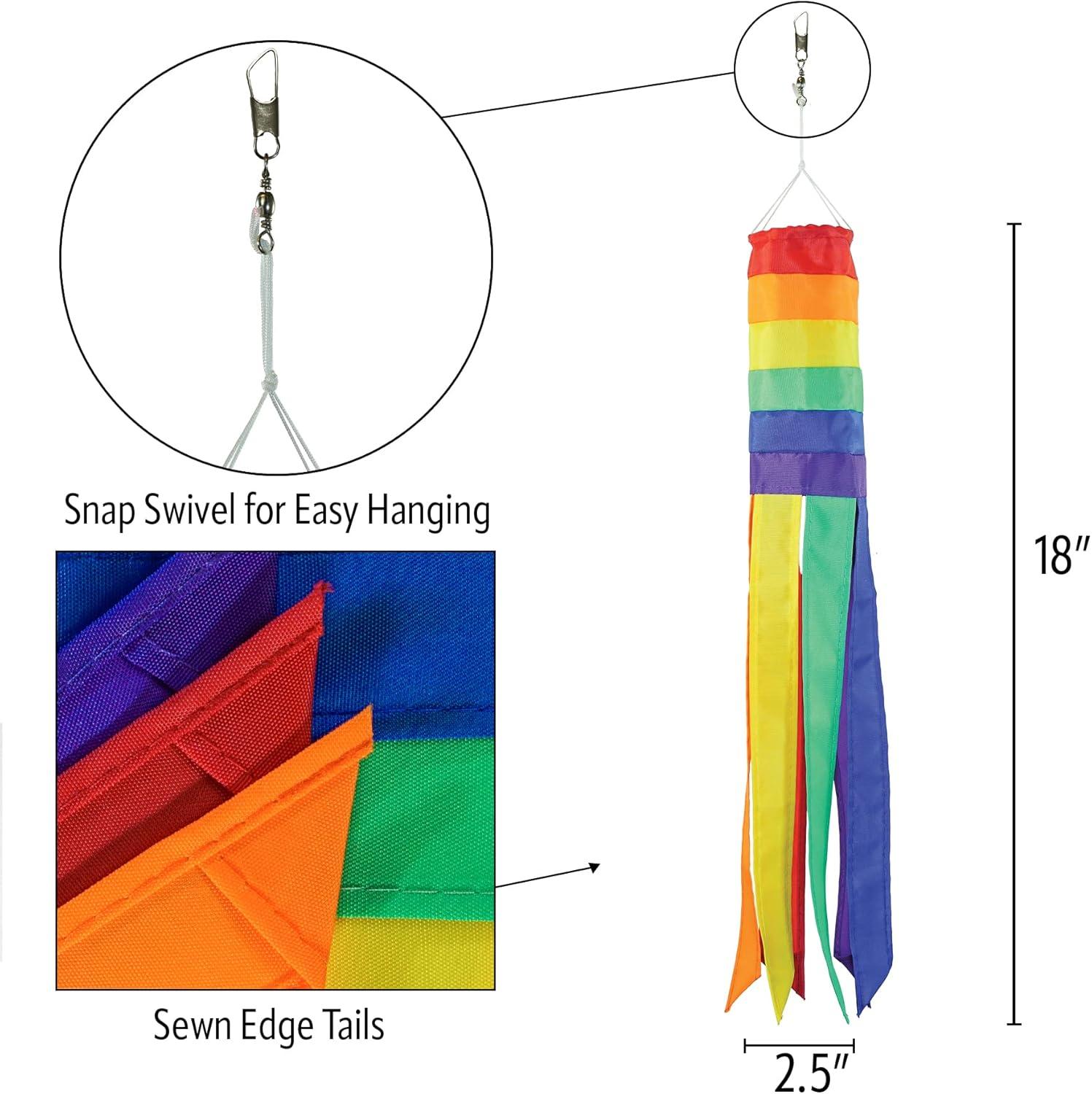 In the Breeze 5035 - Colorful Hanging Windsock Décor, 18-Inches, Rainbow -Pride Garden Decoration