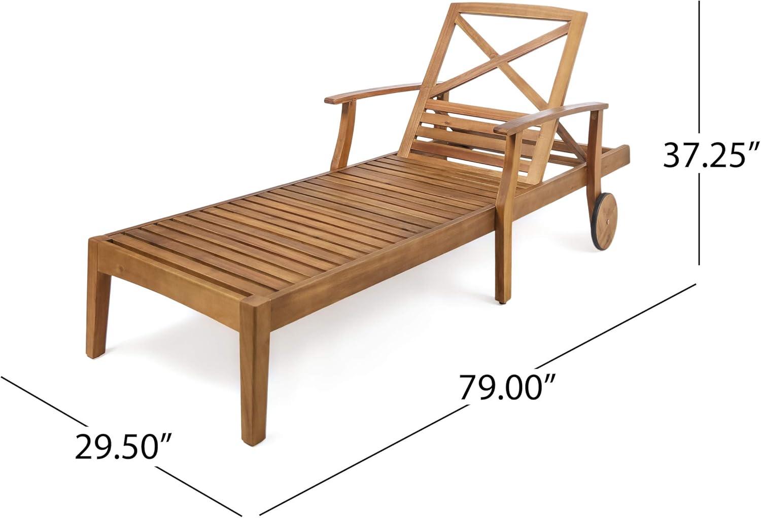 Teak Finished Acacia Wood Outdoor Chaise Lounge with Arms