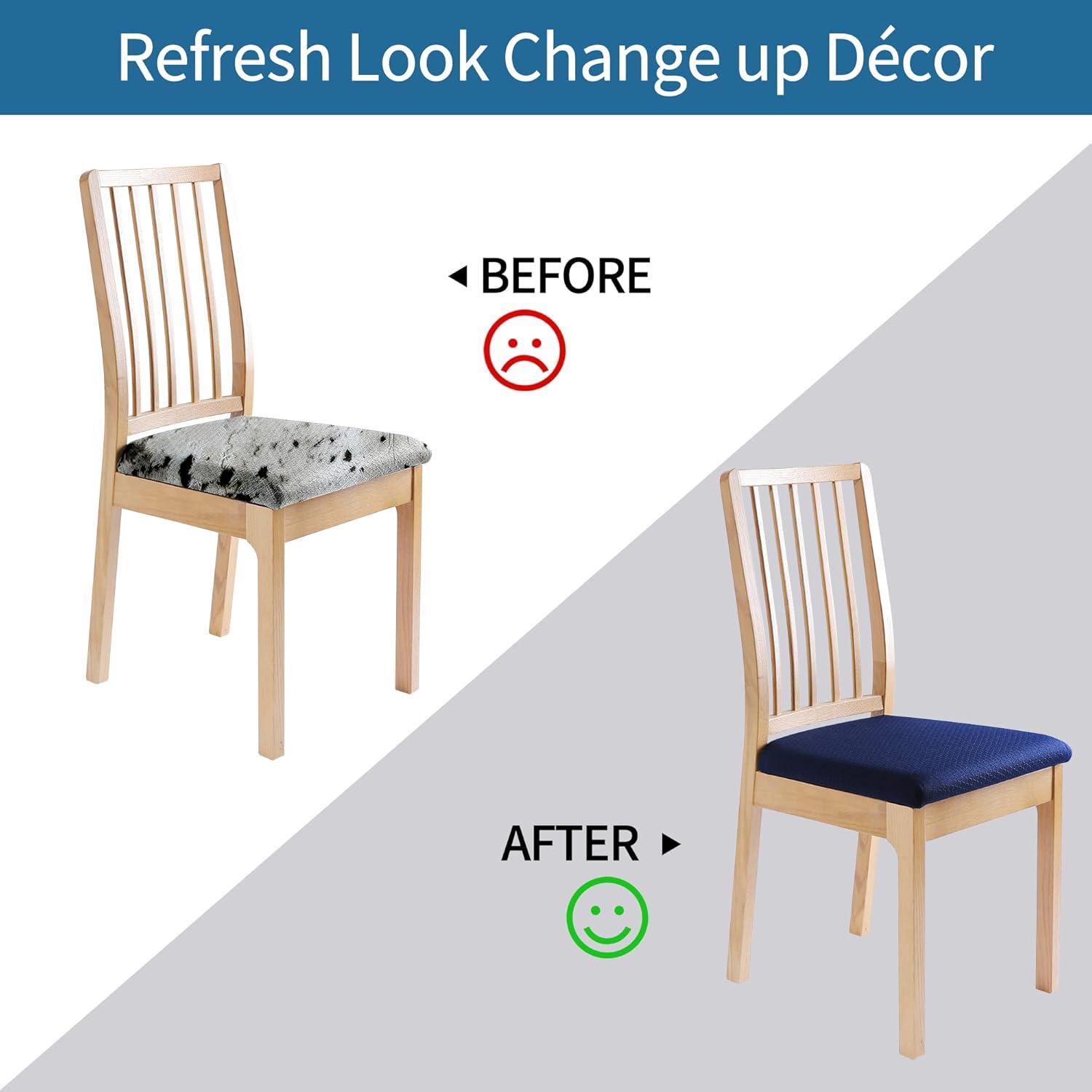 Furrygo Washable 4 Pieces Polyester Dining Chair Slipcovers, Navy