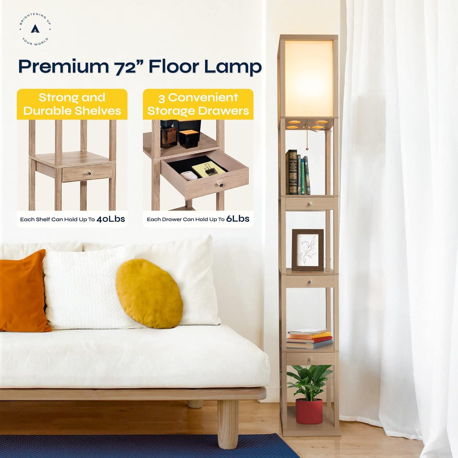 Latitude Run® 72" Column Floor Lamp With Shelves and 3 Drawers
