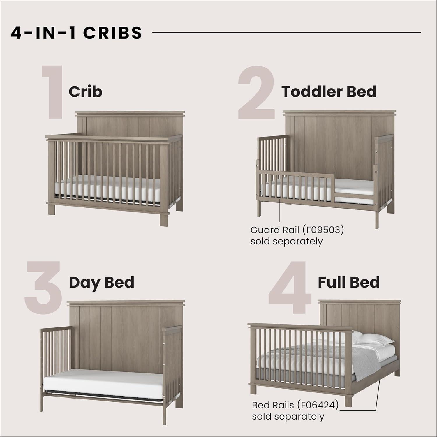 Child Craft Denman Crib and Dresser Nursery Set, 2-Piece, Includes 4-in-1 Convertible Crib and 3-Drawer Dresser, Grows with Your Baby (Crescent Gray)