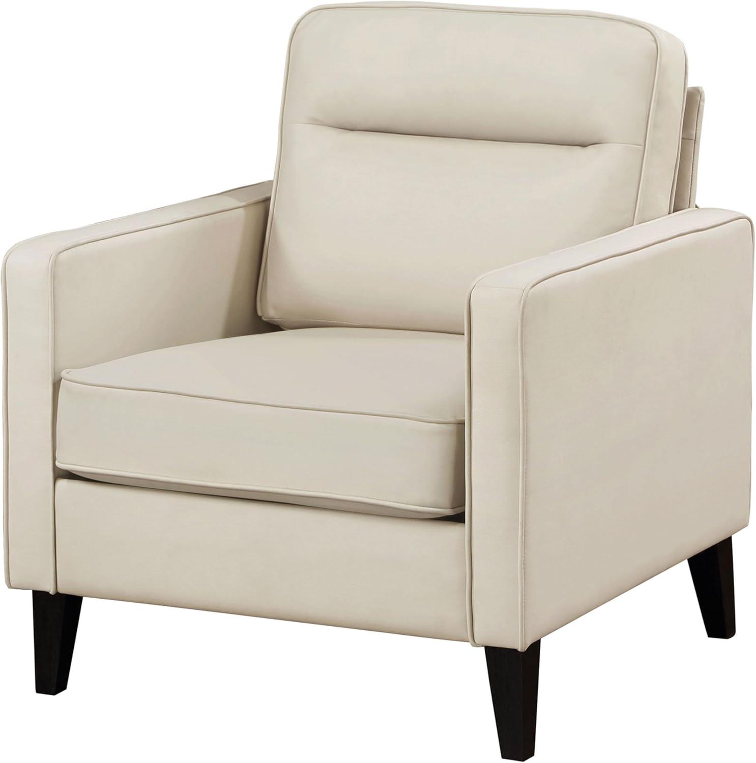 Ivory Faux Leather Accent Chair with Metal Legs