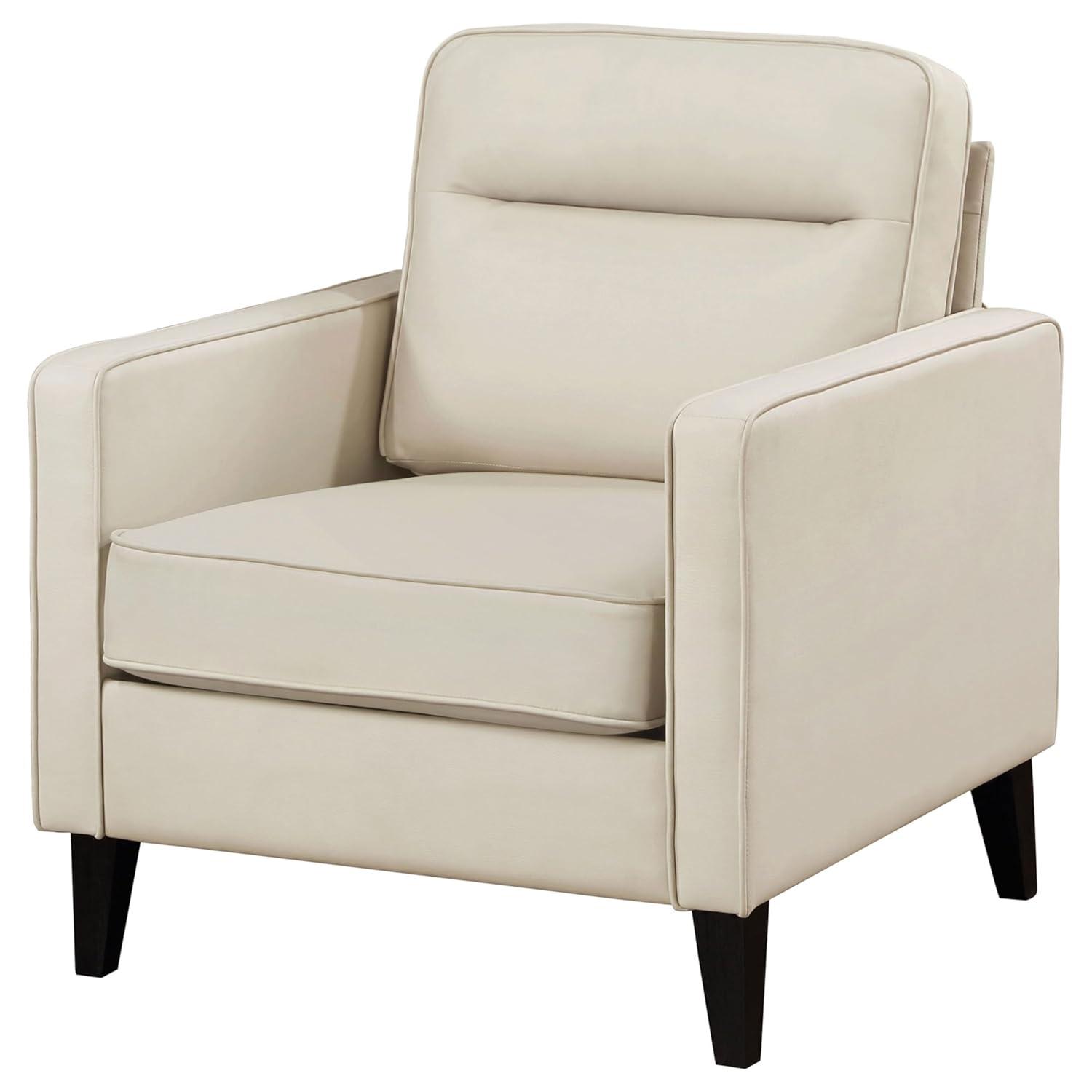 Ivory Faux Leather Accent Chair with Metal Legs