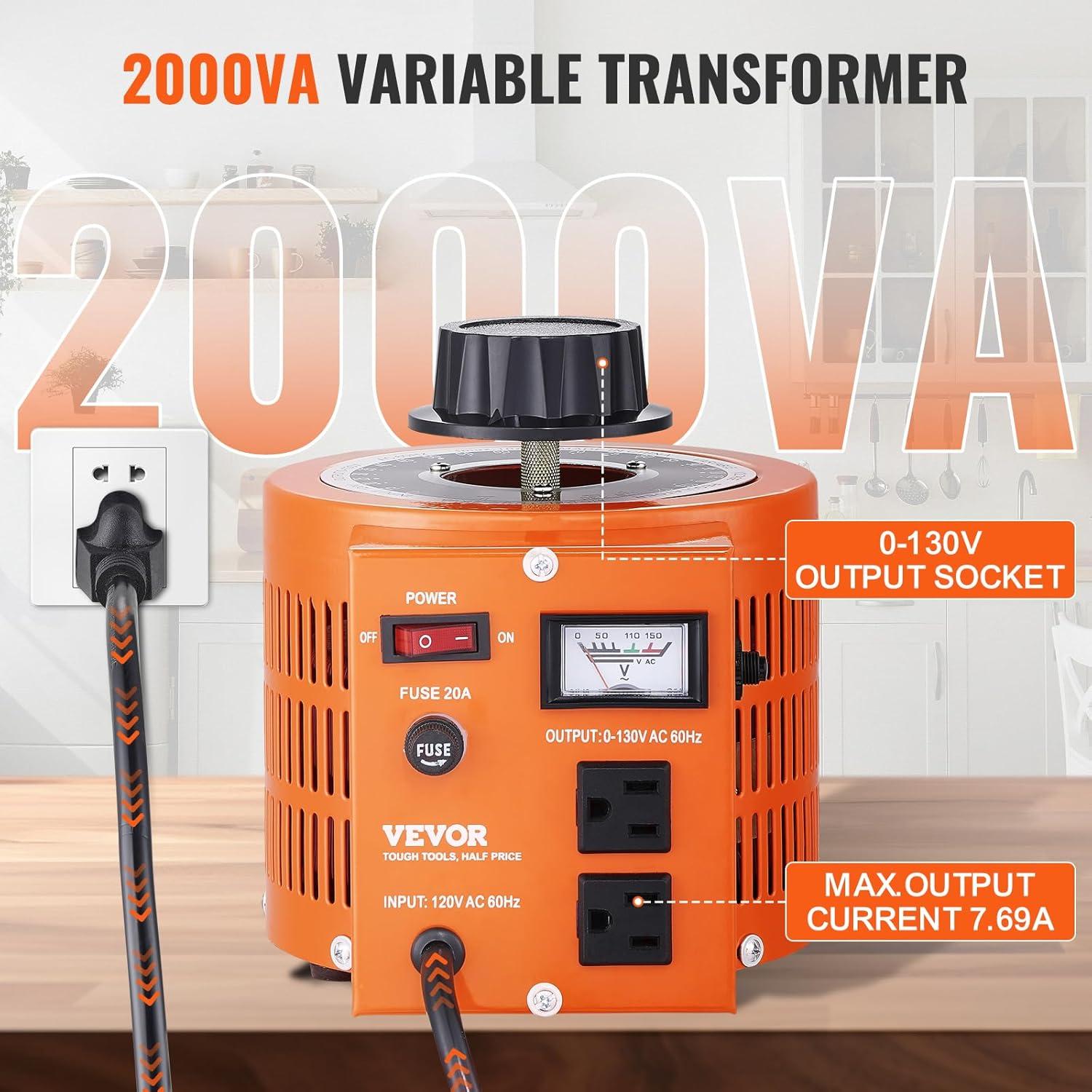 VEVOR VEVOR 500VA Auto Variable Voltage Transformer, 15.3 Amp, 110V Input 0-130V Output AC Voltag KBBYQZZBS5002NBX7V1