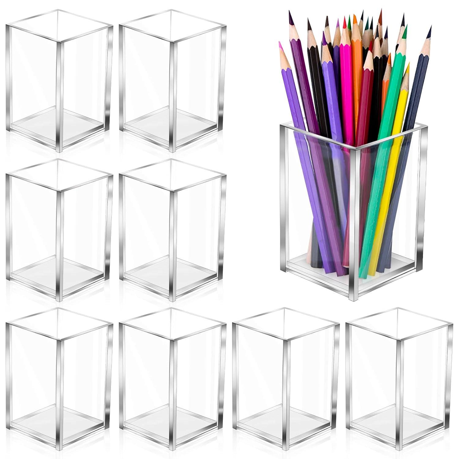 10 Pack Clear Acrylic Pen Holder Makeup Brush Holder Desktop Pencil Organizer Acrylic Pencil Cup Stationery Organizer Accessory for School Makeup Desk Office Pen Organizer