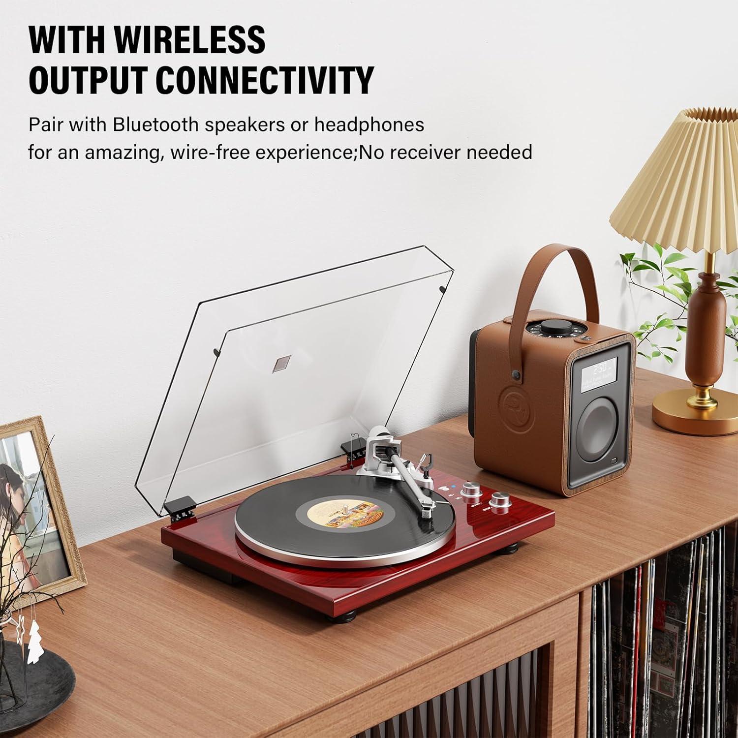 Red Belt-Drive Turntable with USB and Bluetooth Connectivity