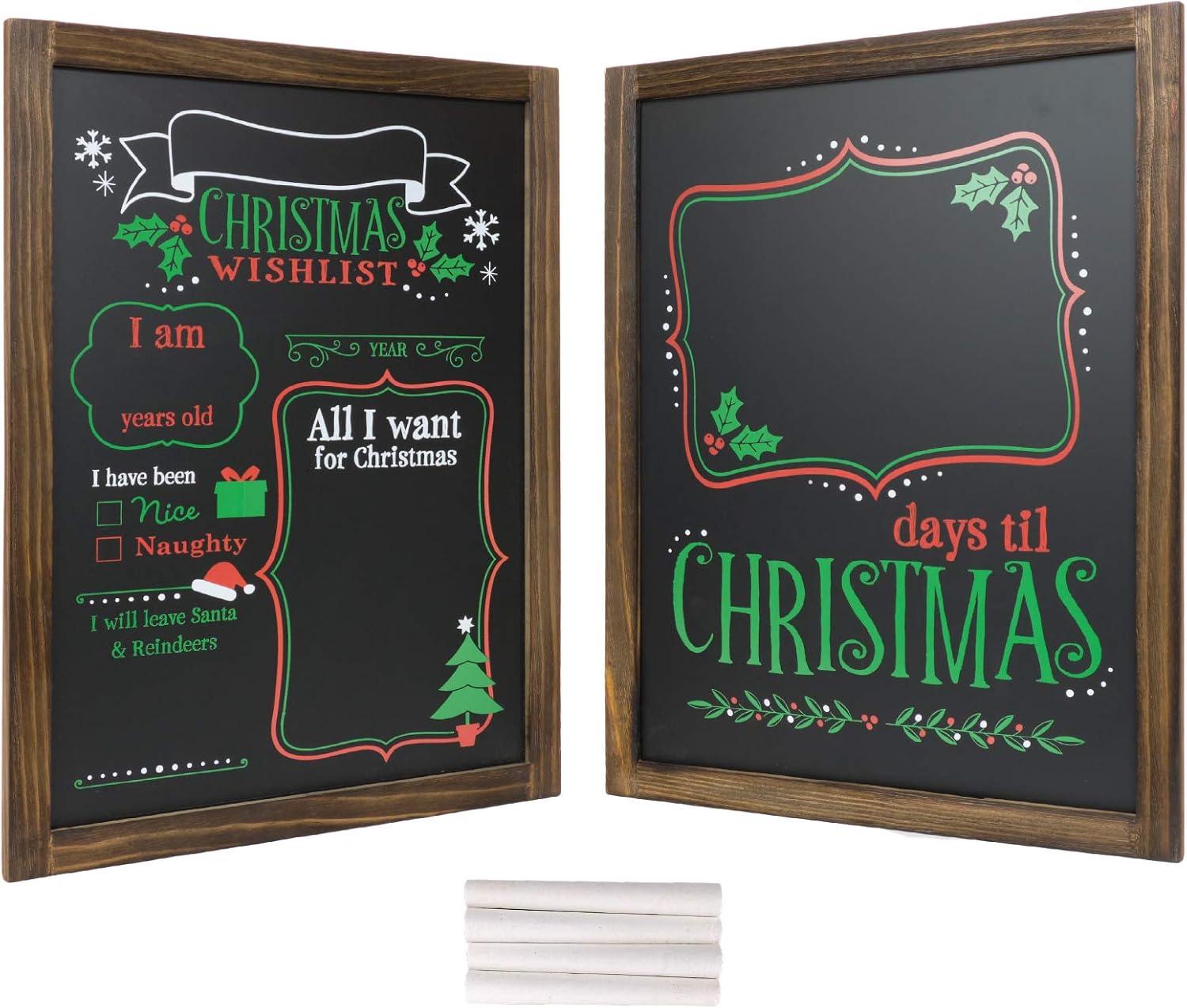 Excello Global Products Wooden Chalkboard 13 by 17 in Photo Frame Christmas Decoration with White Chalks, Version 1, Set of 2 Boards - EGP-HD-0238
