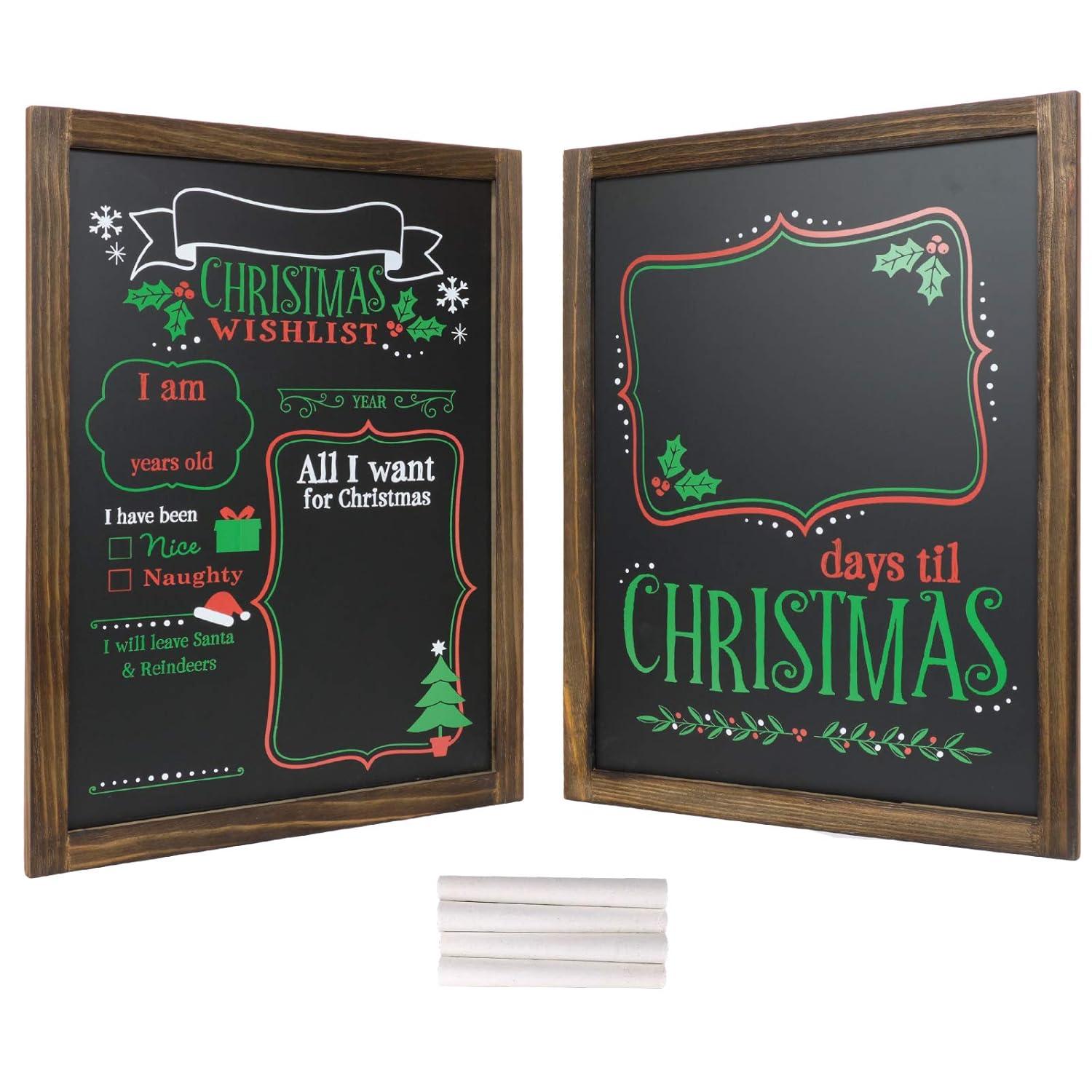 Excello Global Products Wooden Chalkboard 13 by 17 in Photo Frame Christmas Decoration with White Chalks, Version 1, Set of 2 Boards - EGP-HD-0238