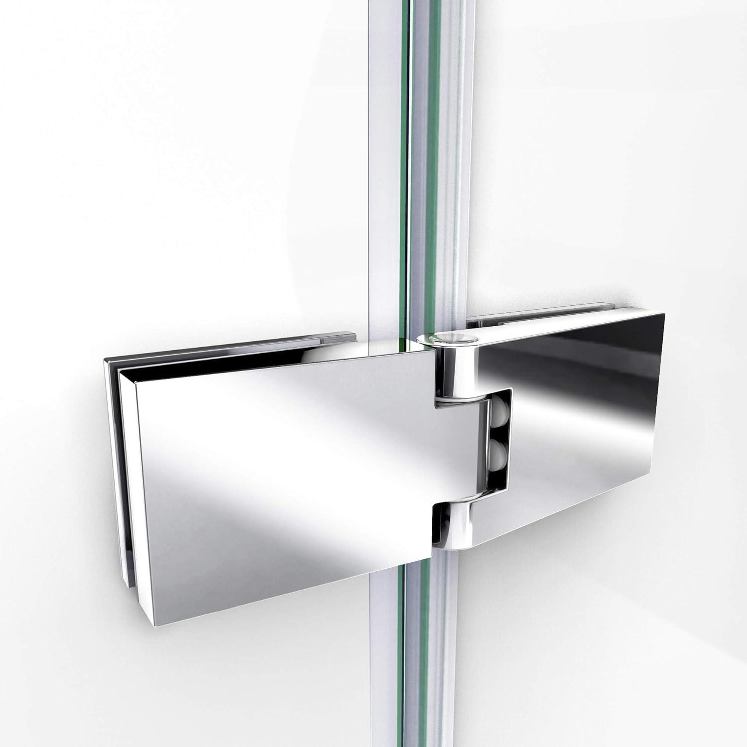 Chrome Frameless Hinged Tub Door with Return Panel, 60 x 30