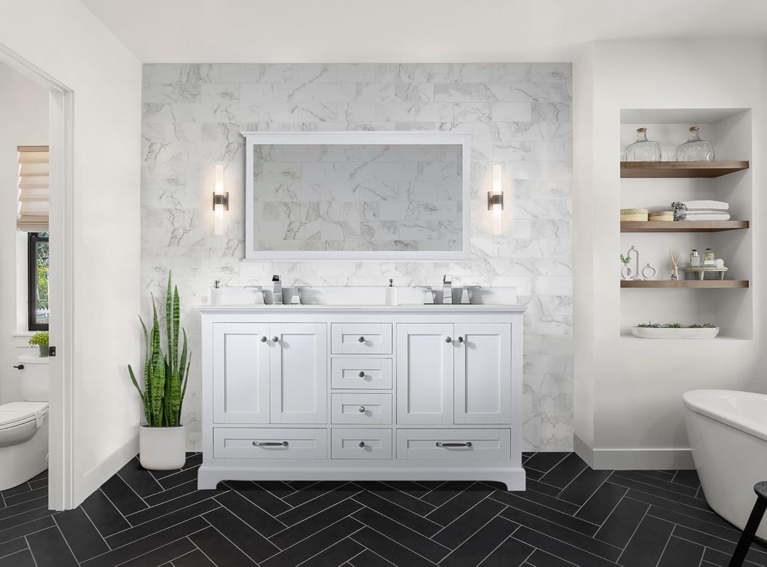 Dukes 60-Inch White Double Bath Vanity with Cultured Marble Top