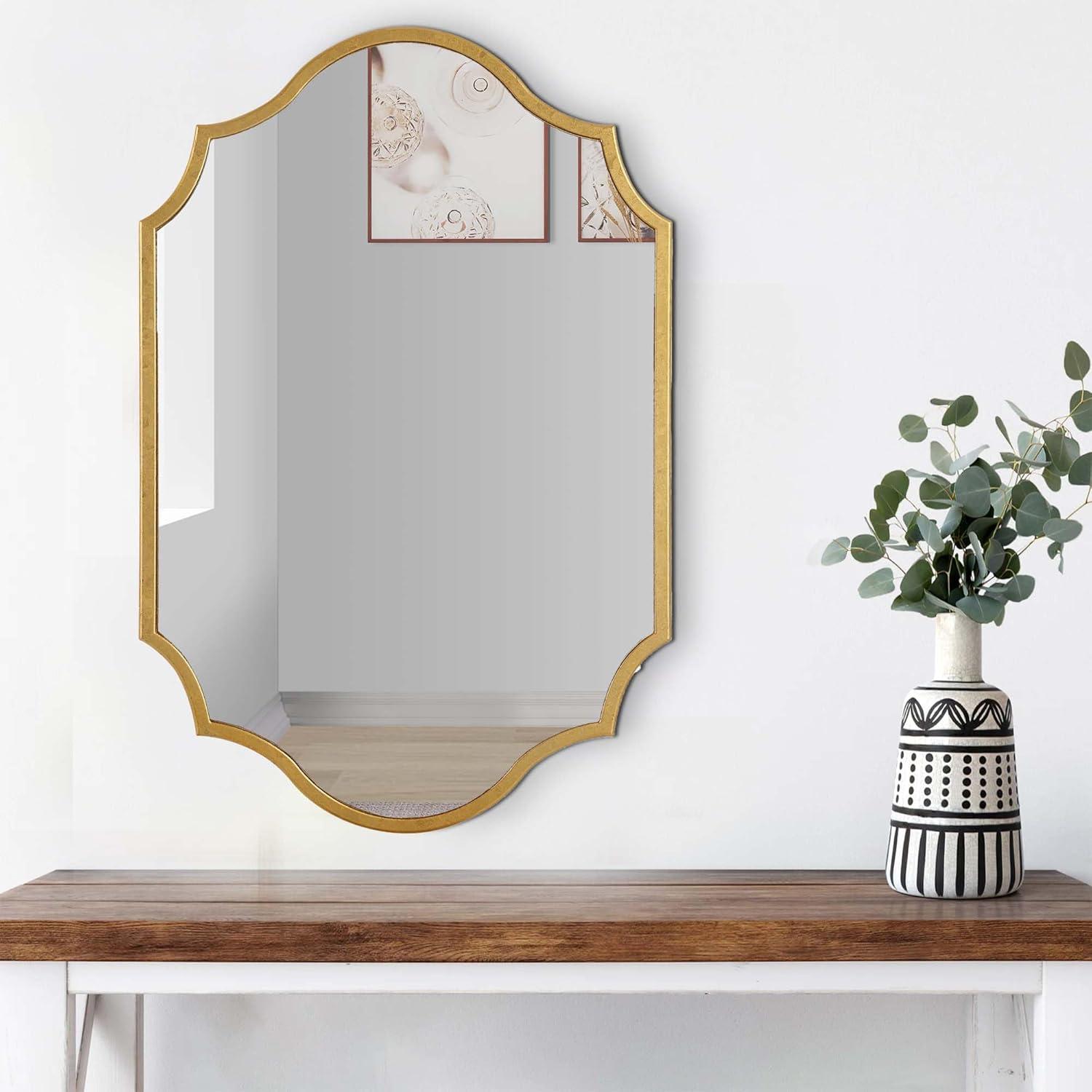 Benzara 27 x 41 Modern Beveled Mirror in Classic Metal Frame, Gold Leaf Finish