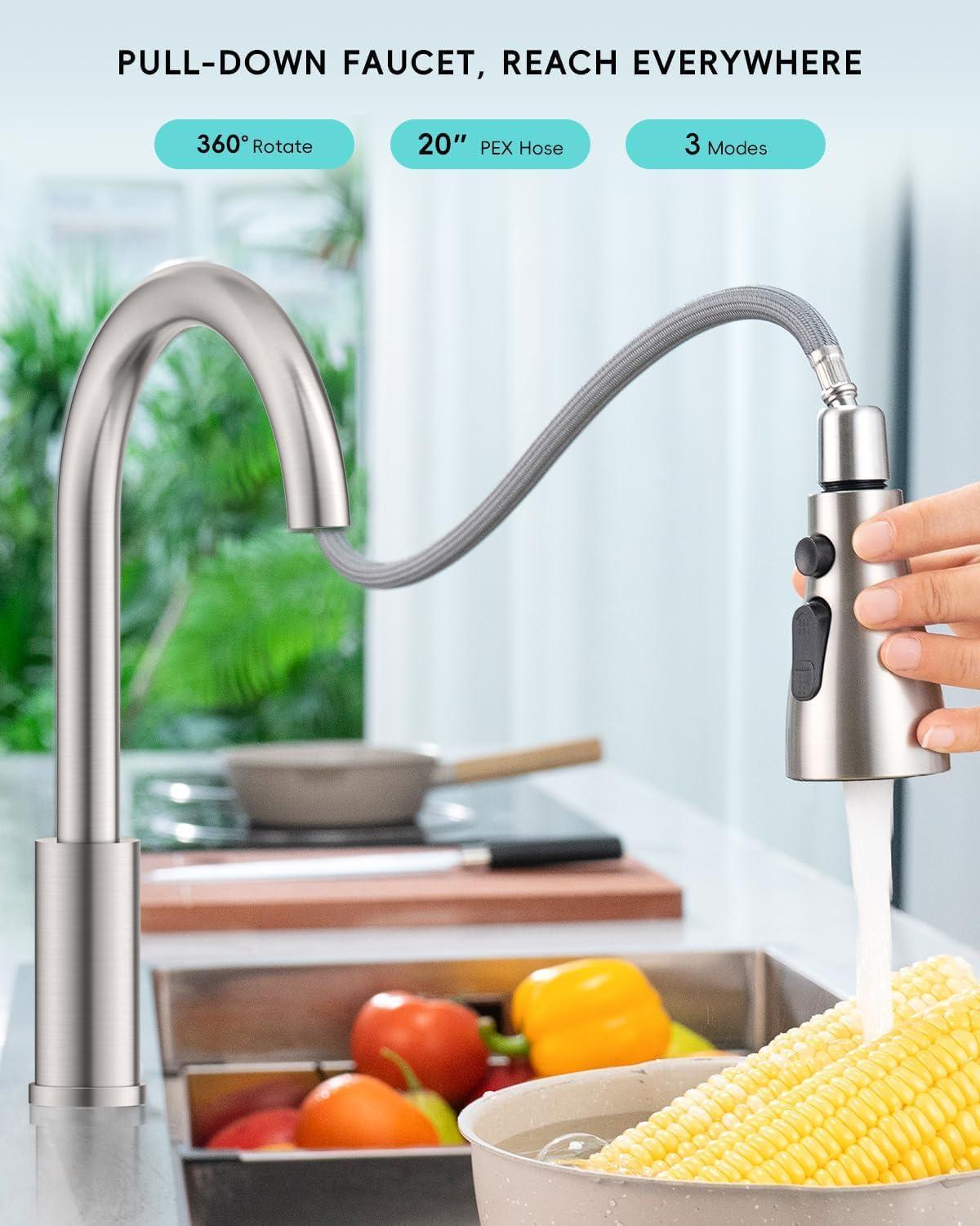 Pull Down Single Handle Kitchen Faucet with Deck Plate and Sprayer