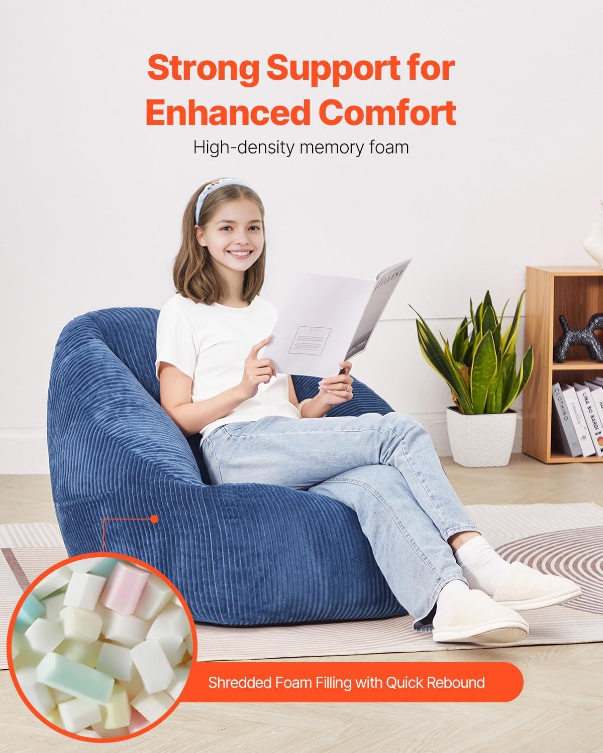 VEVOR 3-Foot Bean Bag Chair with Soft Armrests & Storage Pocket – Comfortable Seating for Home