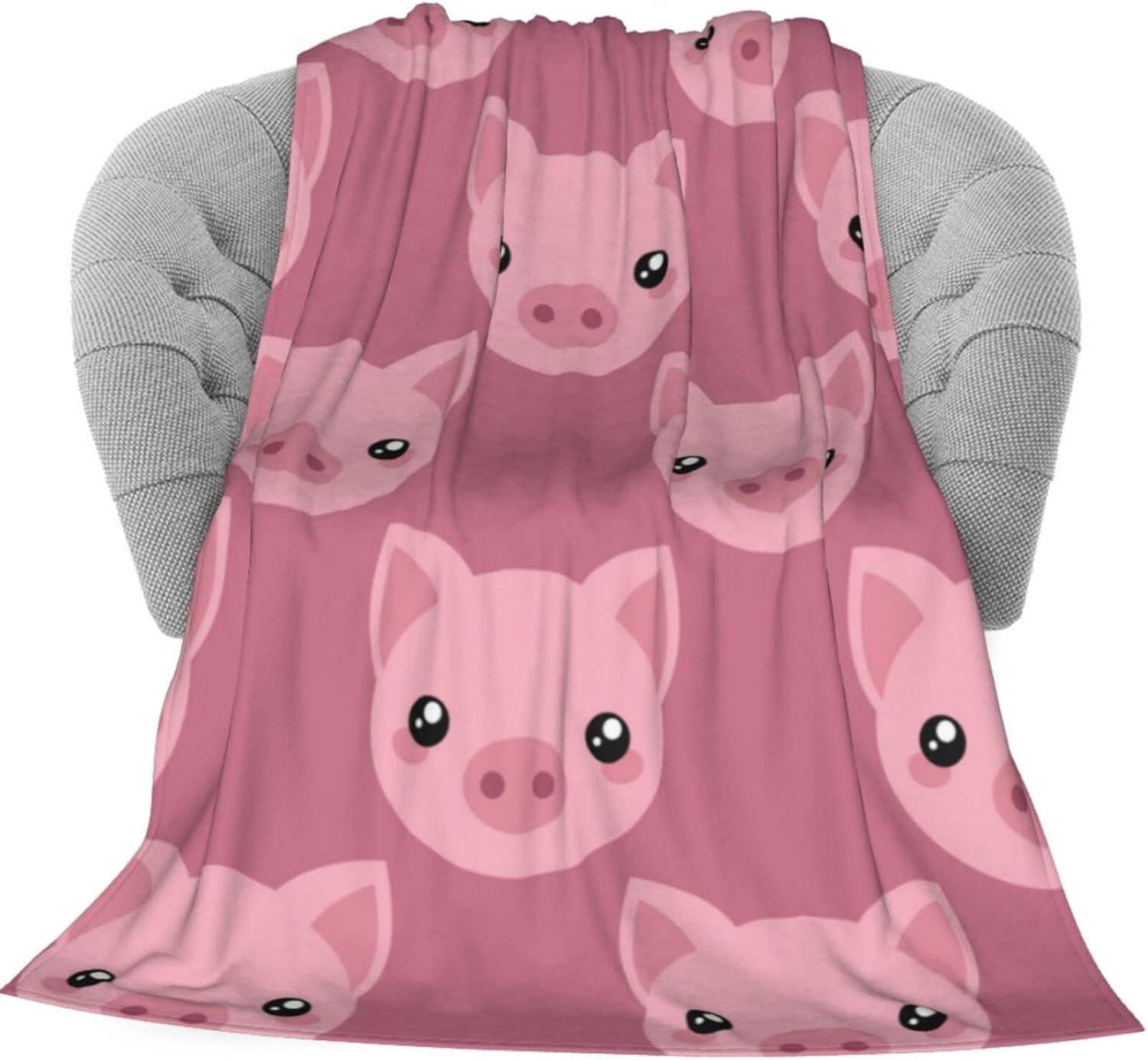 Cute Cartoon Pig Flannel Fleece Throw Blanket, Super Soft Lightweight Blankets for All Season, Fleece Blankets for Couch/Bed, Fuzzy Plush Blanket for Home Decorations