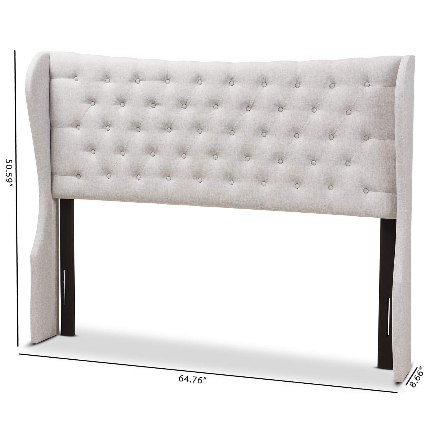 King Cadence Modern and Contemporary Fabric Button Tufted Winged Headboard Gray - Baxton Studio