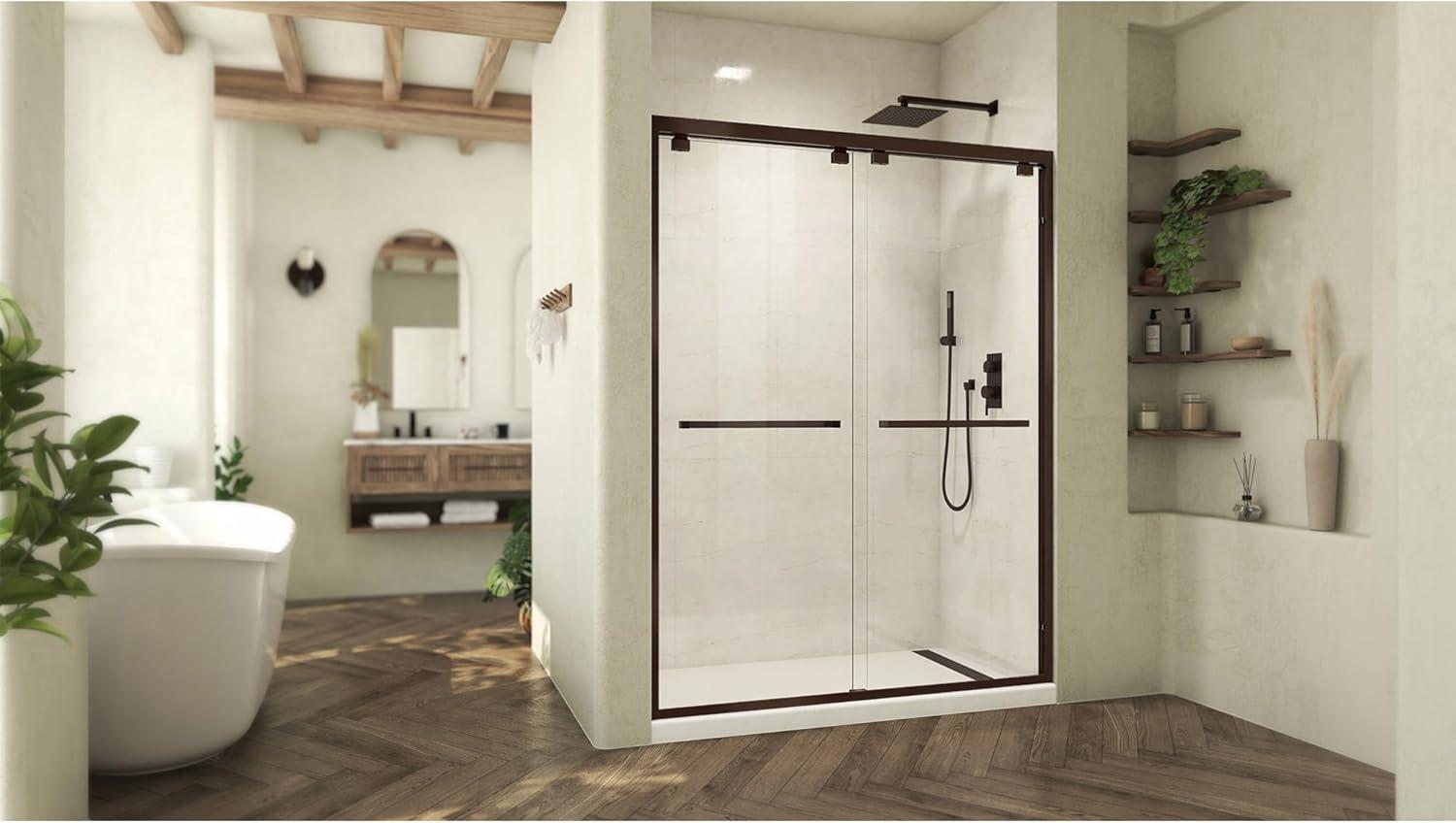 Oil Rubbed Bronze Frameless Sliding Shower Door with Clear Glass