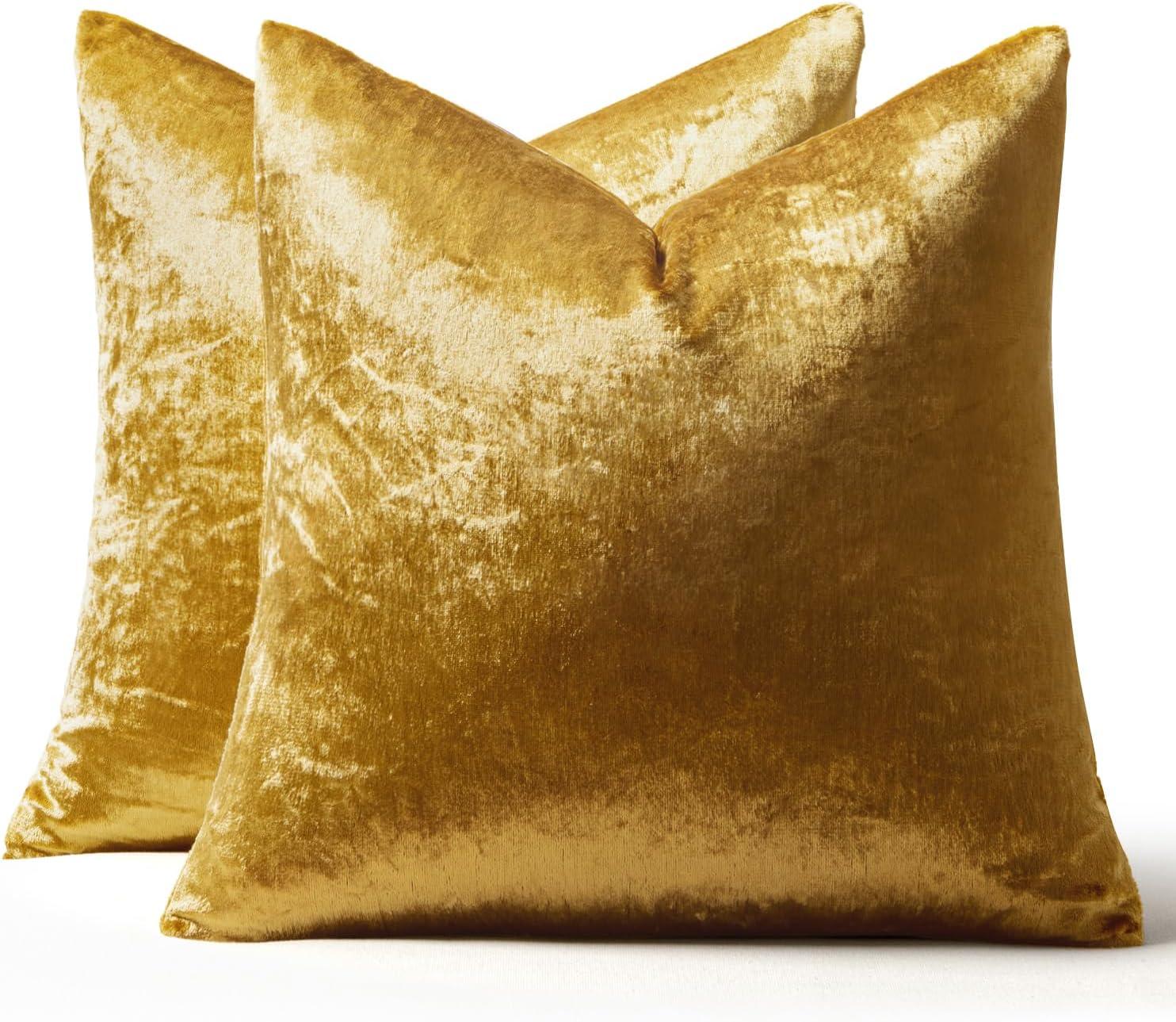 MIULEE Pack of 2 Velvet Soft Solid Decorative Square Throw Pillow Covers Set Fall Cushion Cases for Sofa Bedroom Couch 18 x 18 Inch Golden